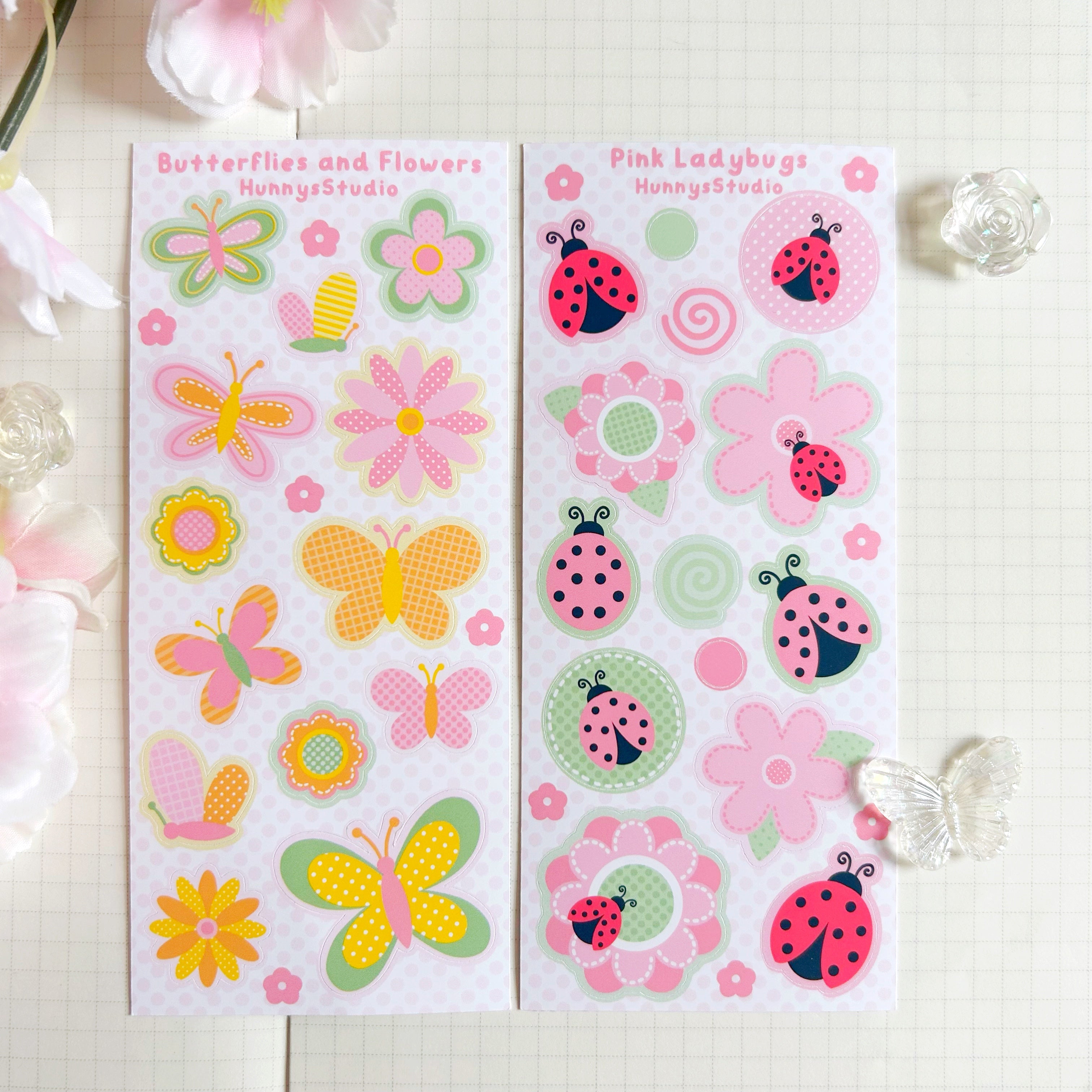 Pink Ladybugs vinyl sticker sheet