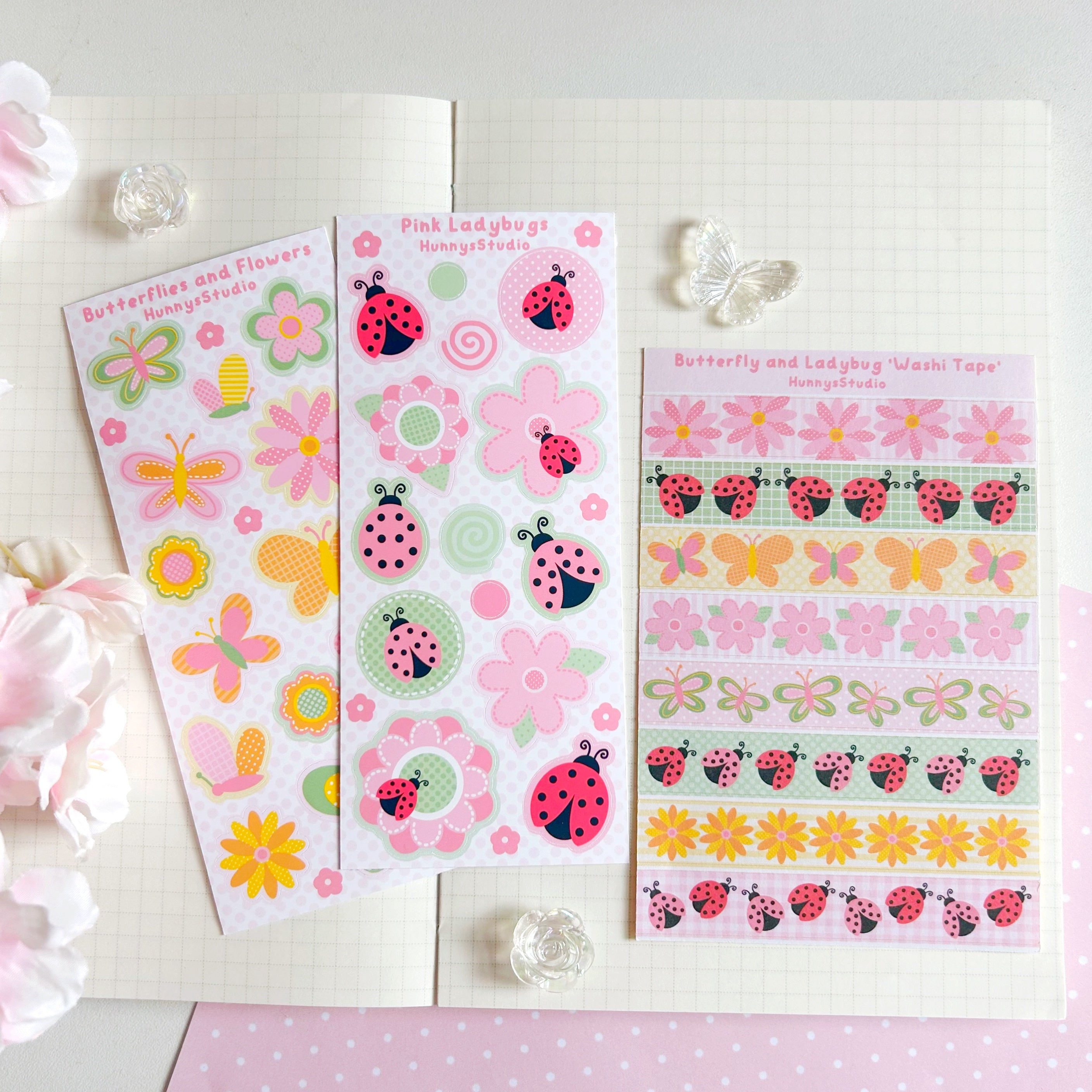 Pink Ladybugs vinyl sticker sheet