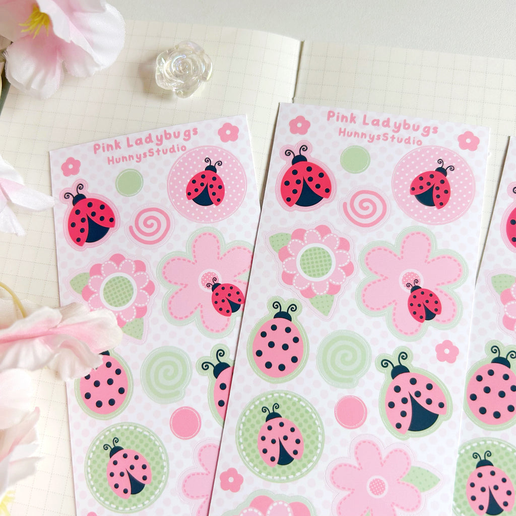 Pink Ladybugs vinyl sticker sheet