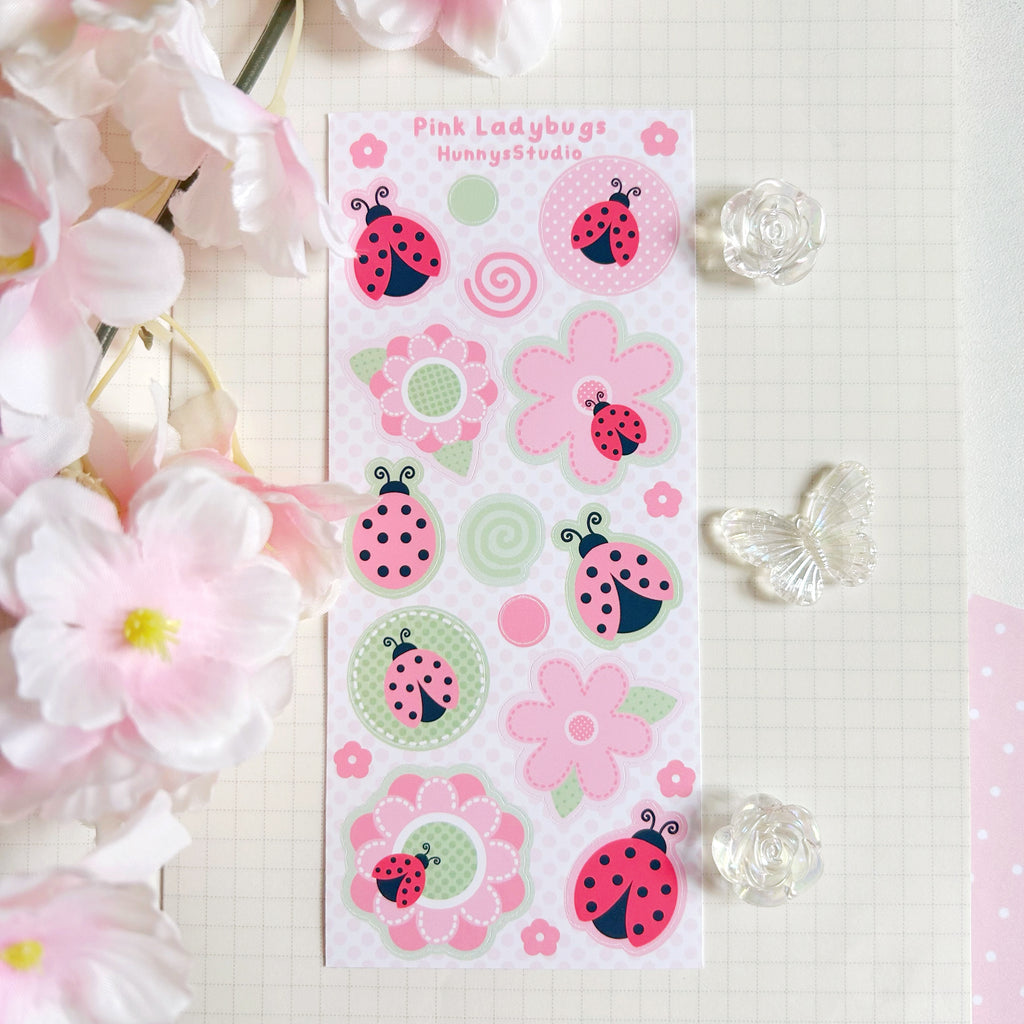 Pink Ladybugs vinyl sticker sheet