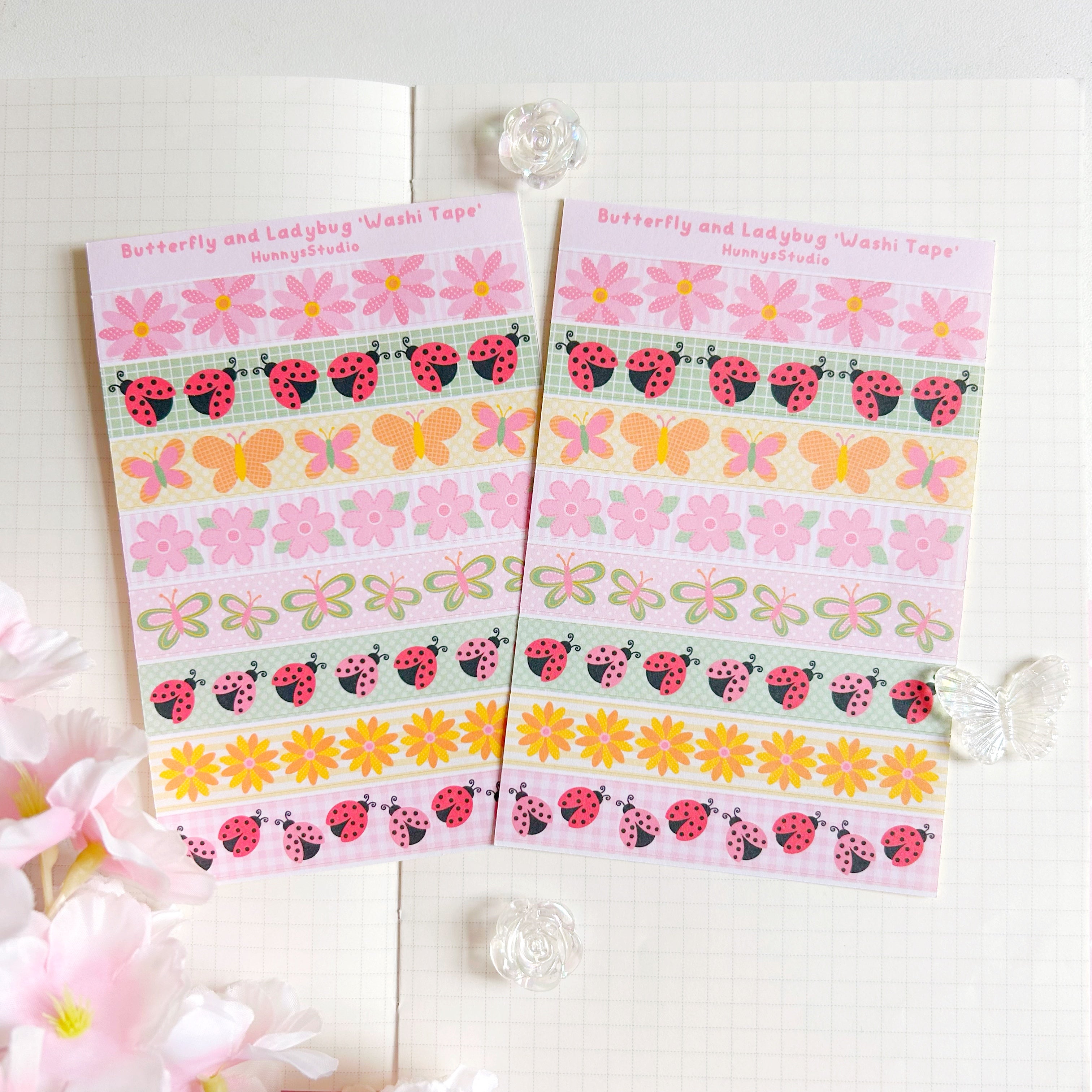 Butterfly and ladybug 'washi tape' matte sticker sheet