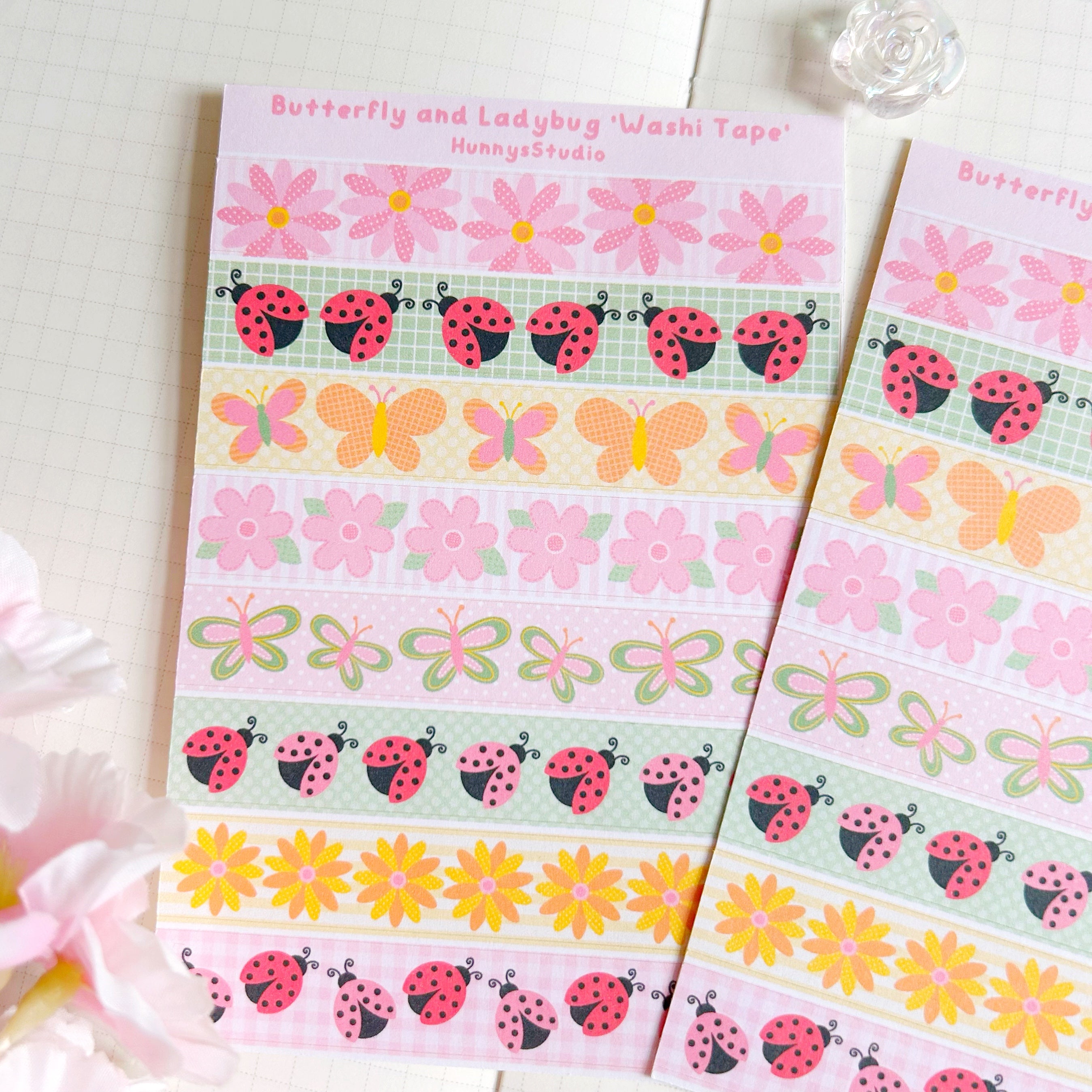 Butterfly and ladybug 'washi tape' matte sticker sheet
