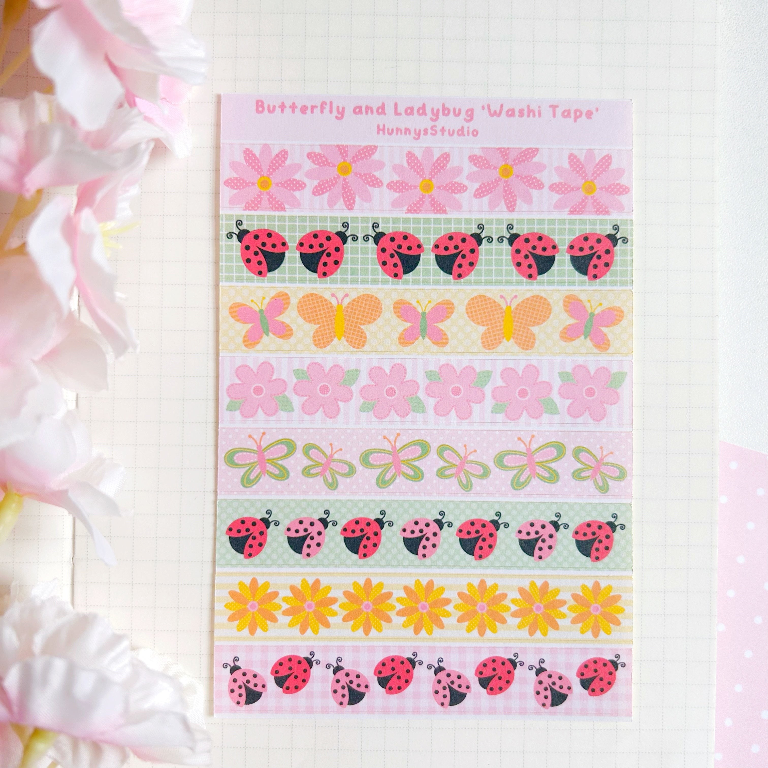 Butterfly and ladybug 'washi tape' matte sticker sheet