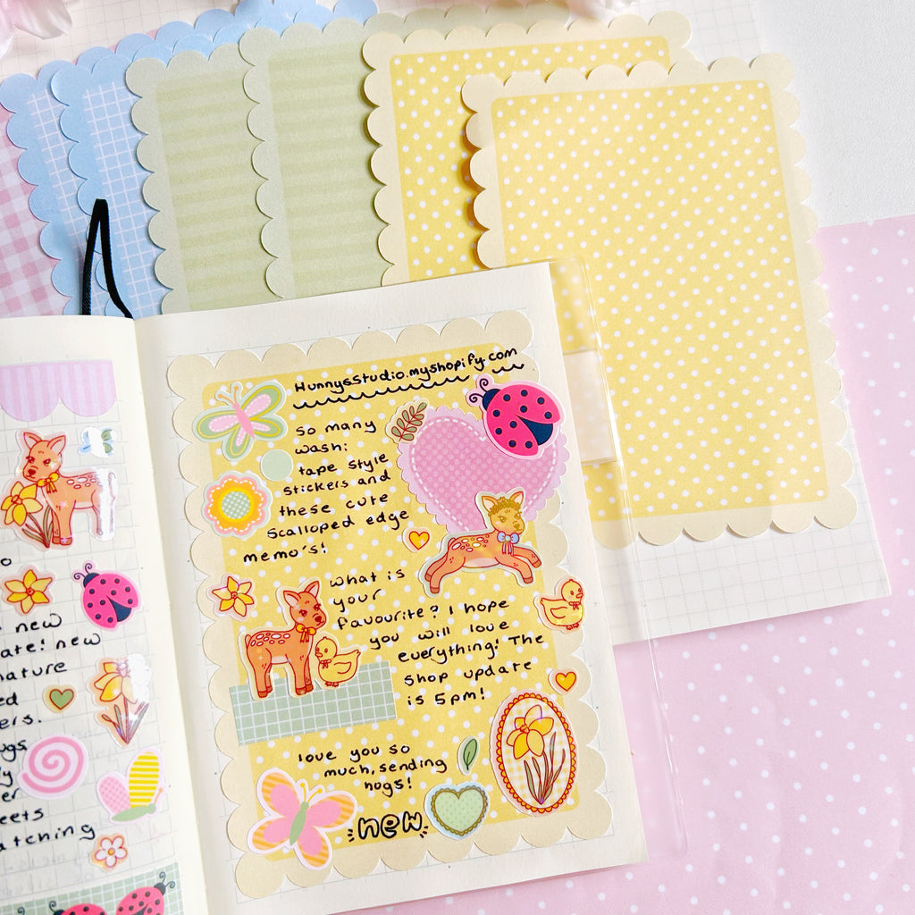 Scalloped Edge memos, pastel memo note papers