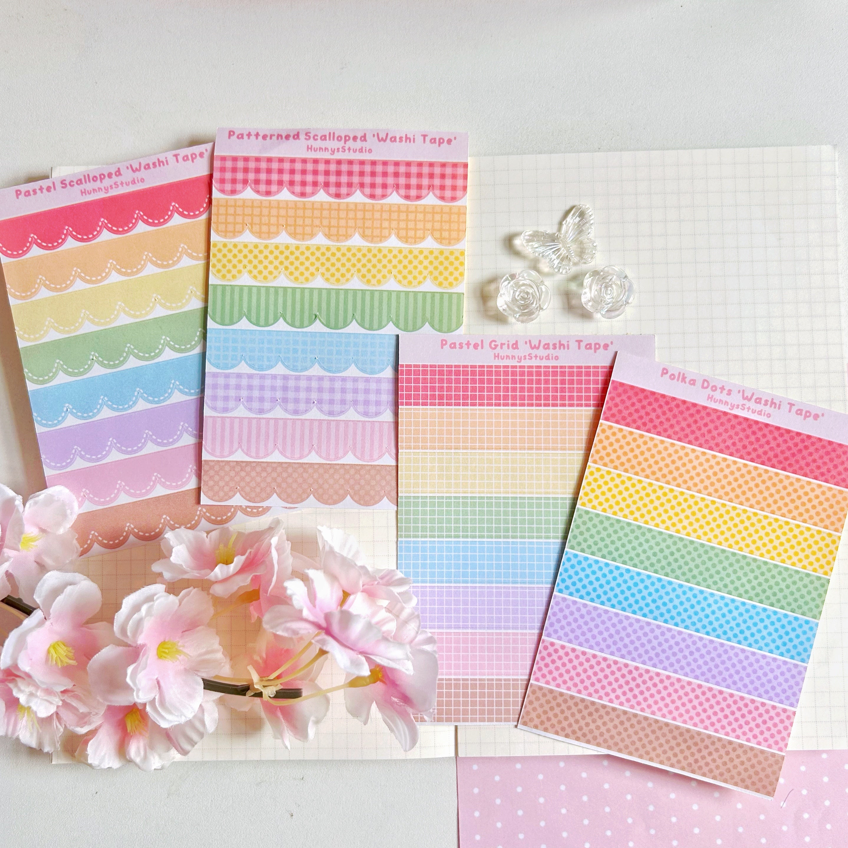 Patterned scalloped 'washi tape' matte sticker sheet