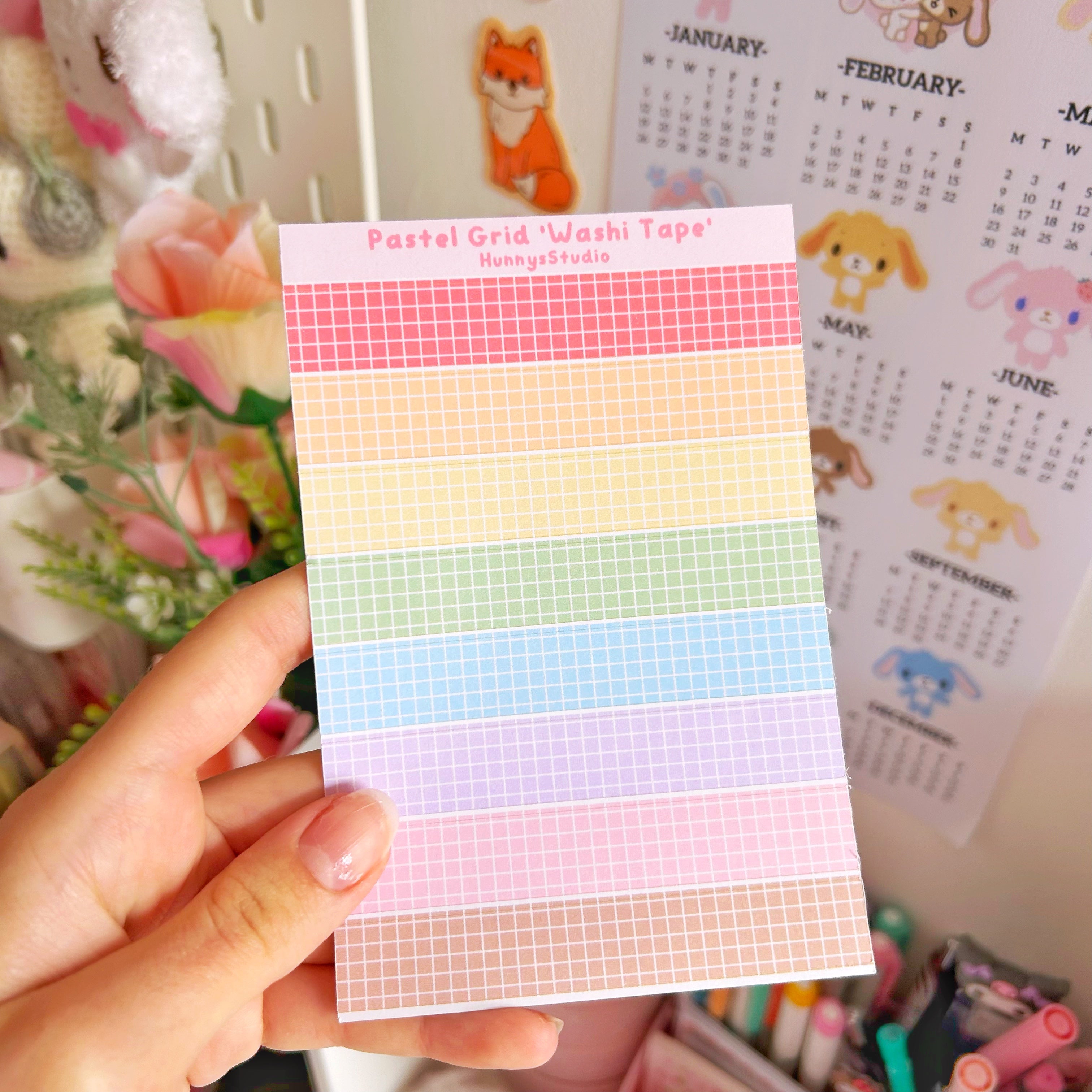 Pastel grid 'washi tape' matte sticker sheet