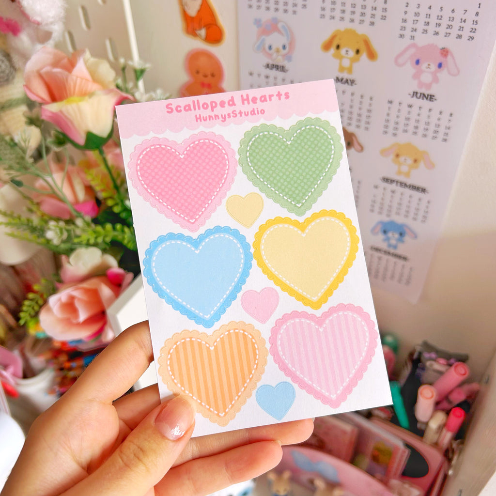 Scalloped Hearts matte sticker sheet