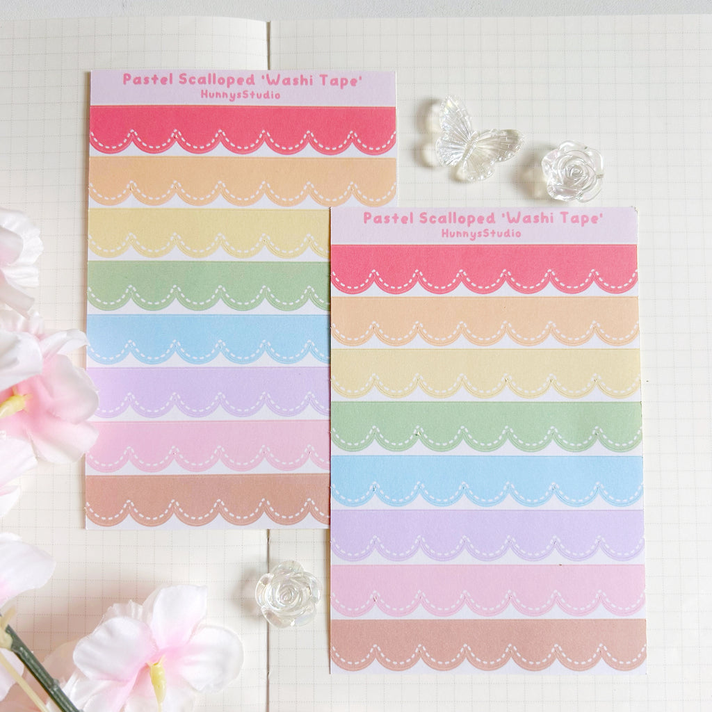 Pastel scalloped 'washi tape' matte sticker sheet