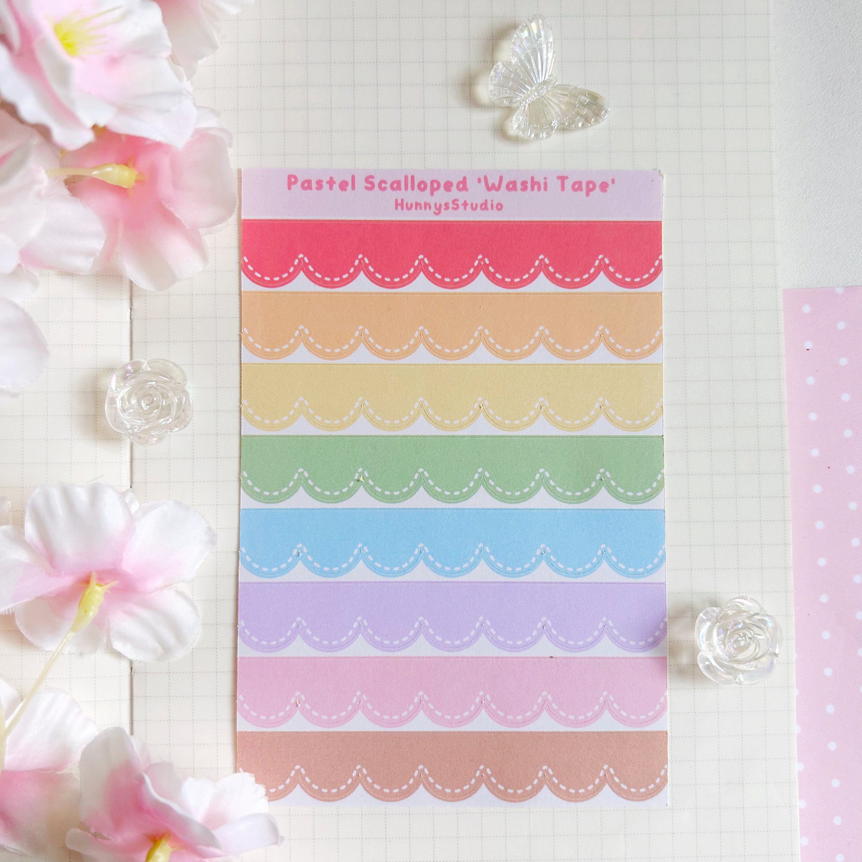 Pastel scalloped 'washi tape' matte sticker sheet