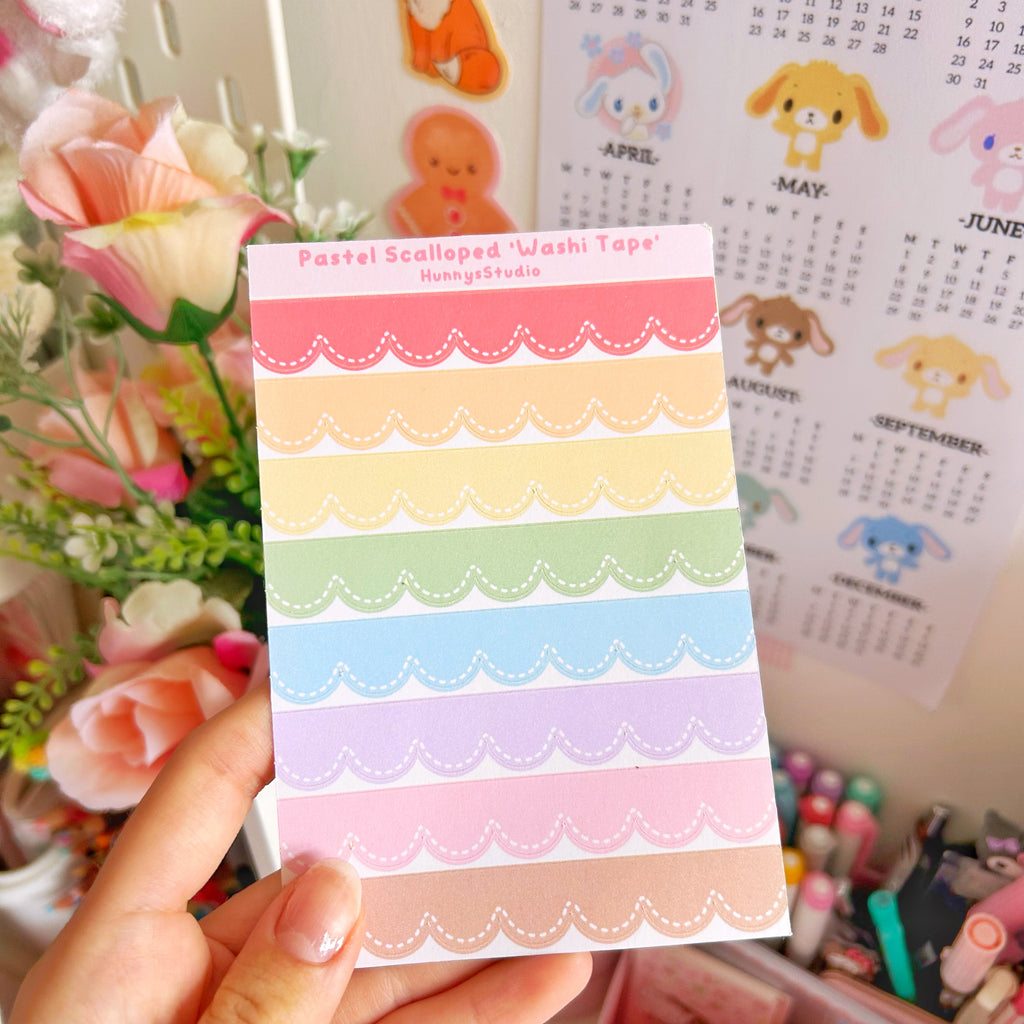 Pastel scalloped 'washi tape' matte sticker sheet