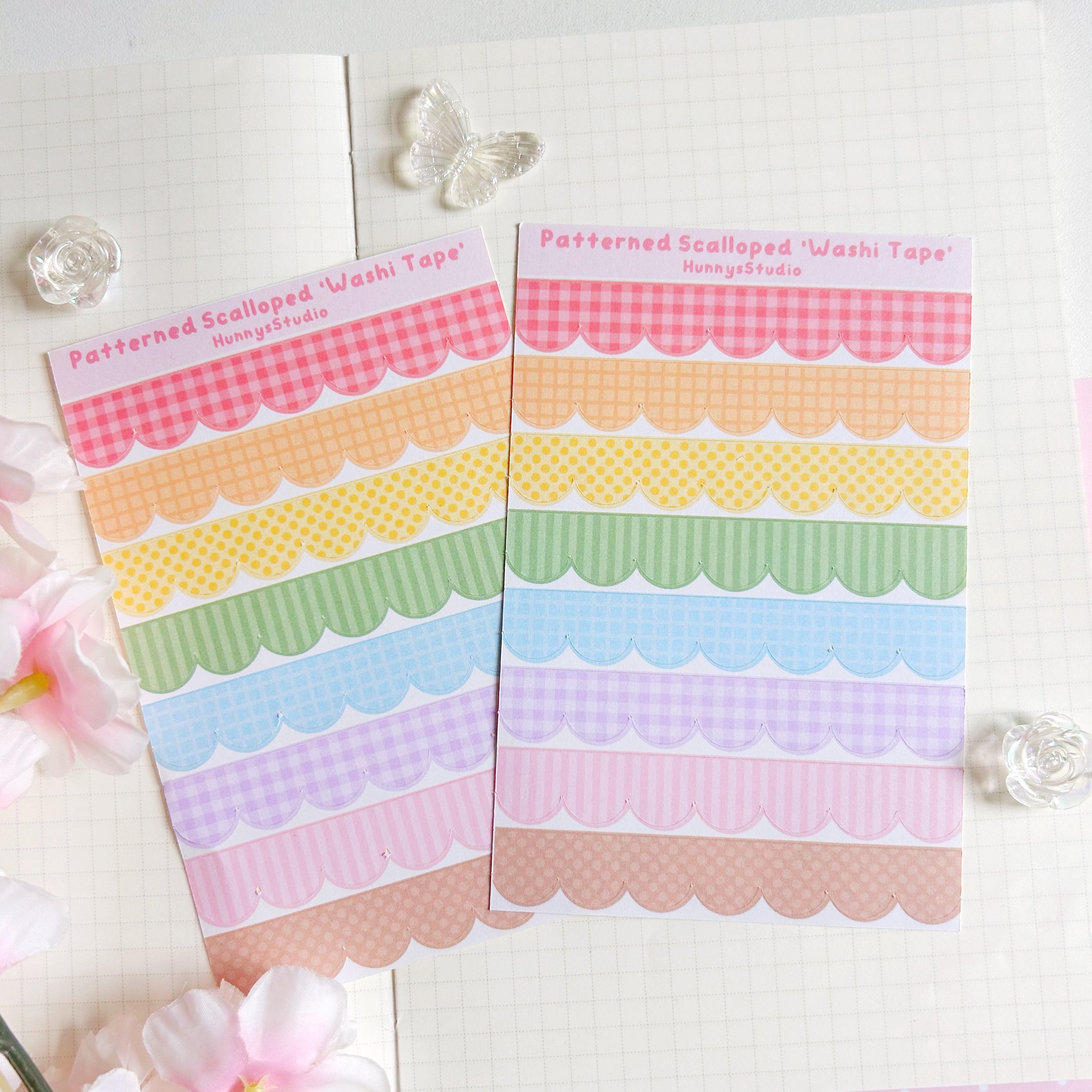 Patterned scalloped 'washi tape' matte sticker sheet