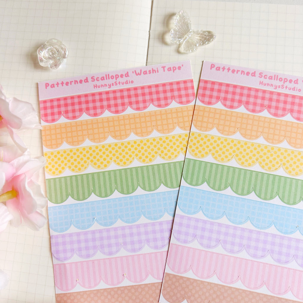 Patterned scalloped 'washi tape' matte sticker sheet