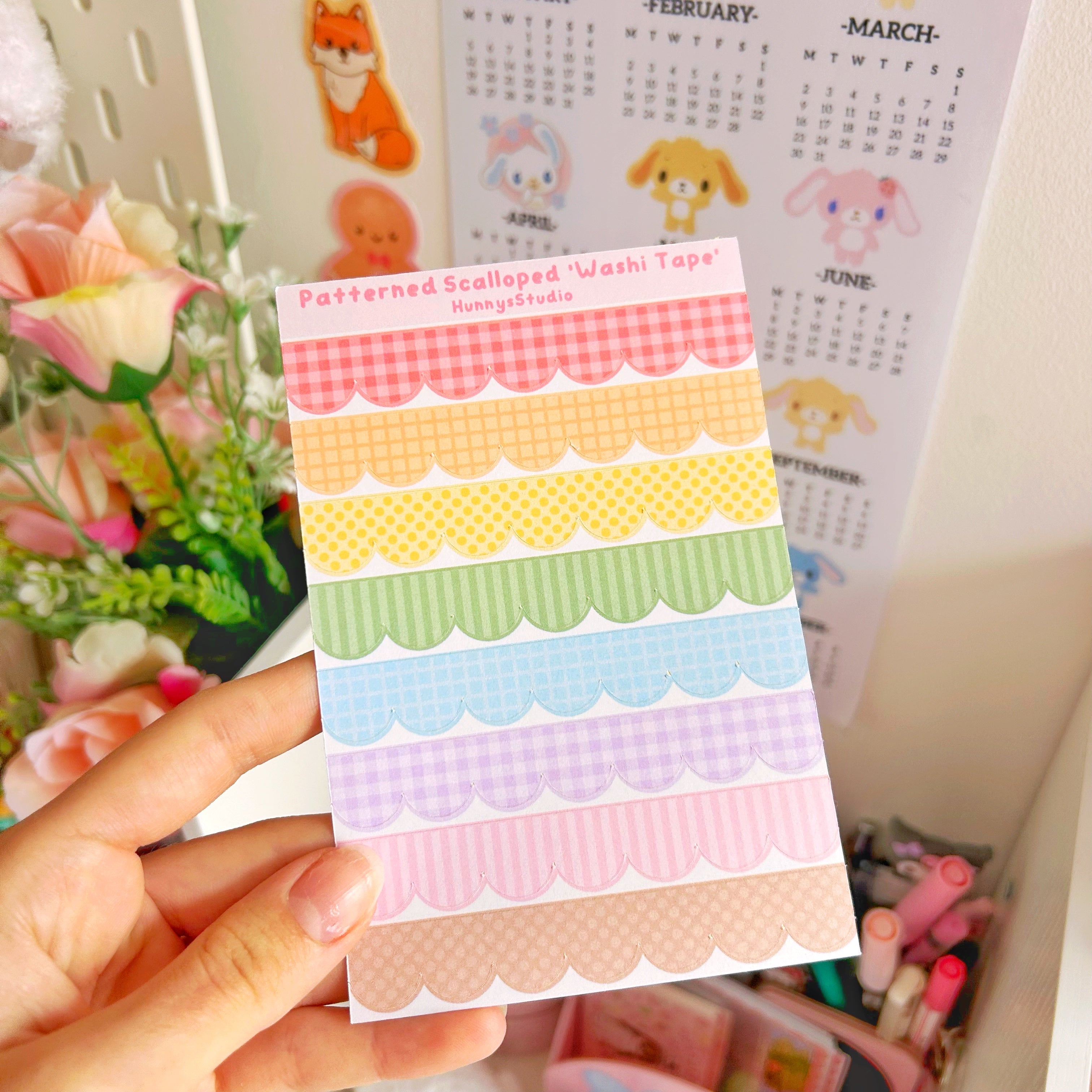 Patterned scalloped 'washi tape' matte sticker sheet