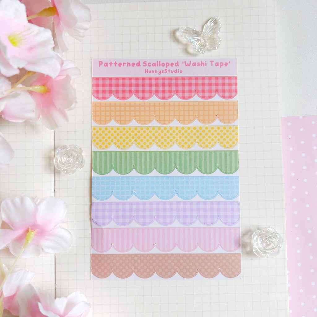 Patterned scalloped 'washi tape' matte sticker sheet