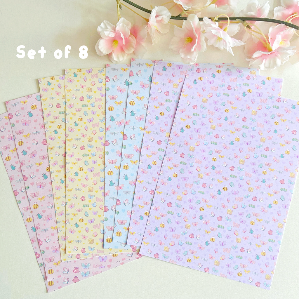 Insect Patterned paper set, A5 set of 8 pages