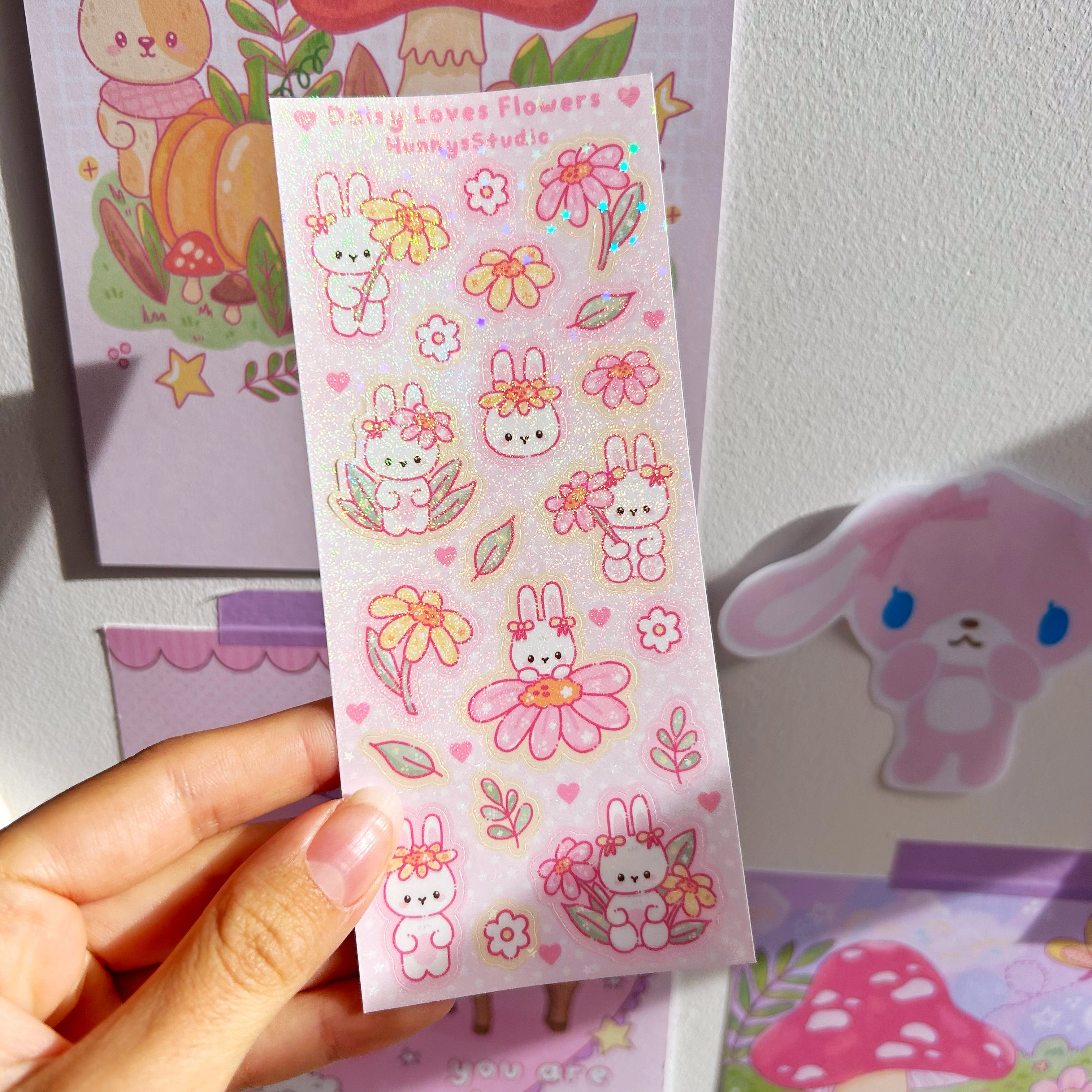 Daisy loves Flowers, vinyl holographic sticker sheet