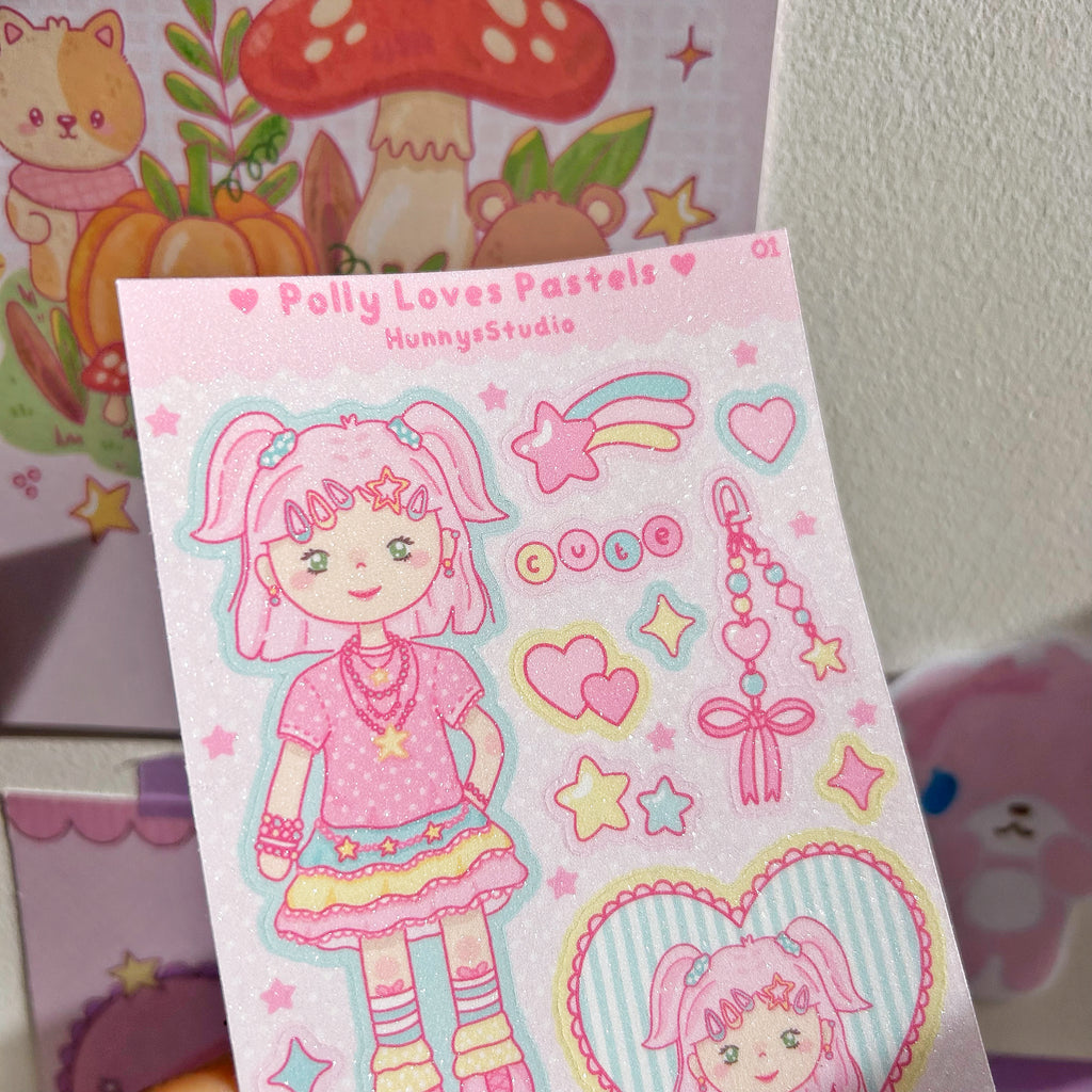 Polly Loves Pastels, vinyl holographic sticker sheet