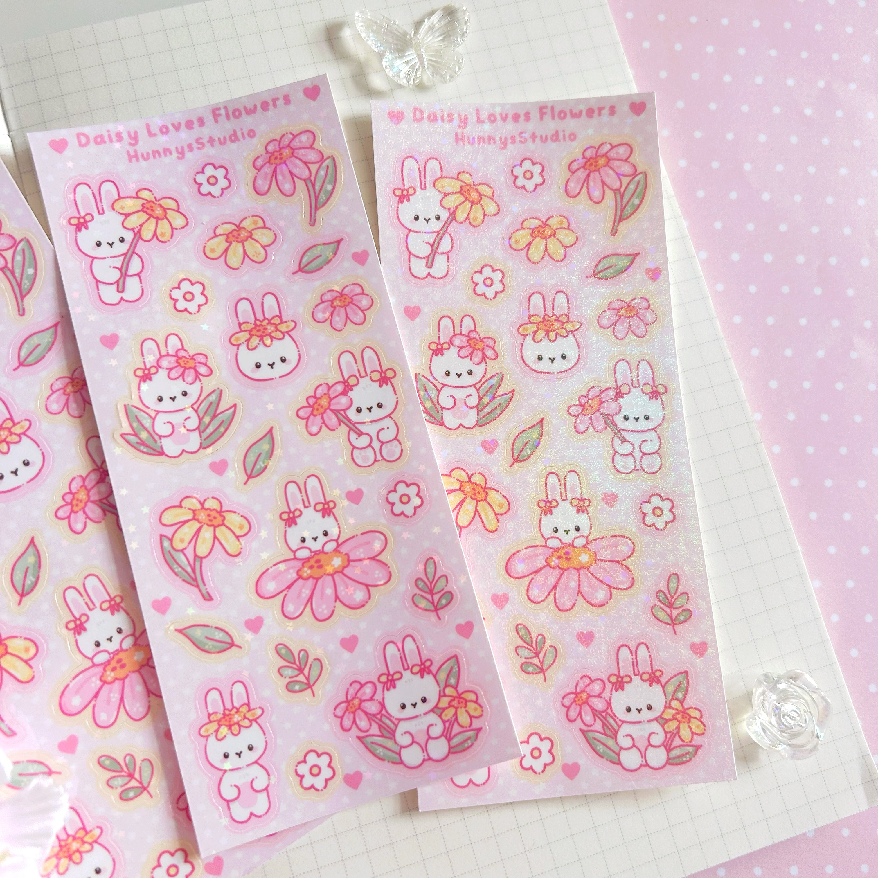 Daisy loves Flowers, vinyl holographic sticker sheet