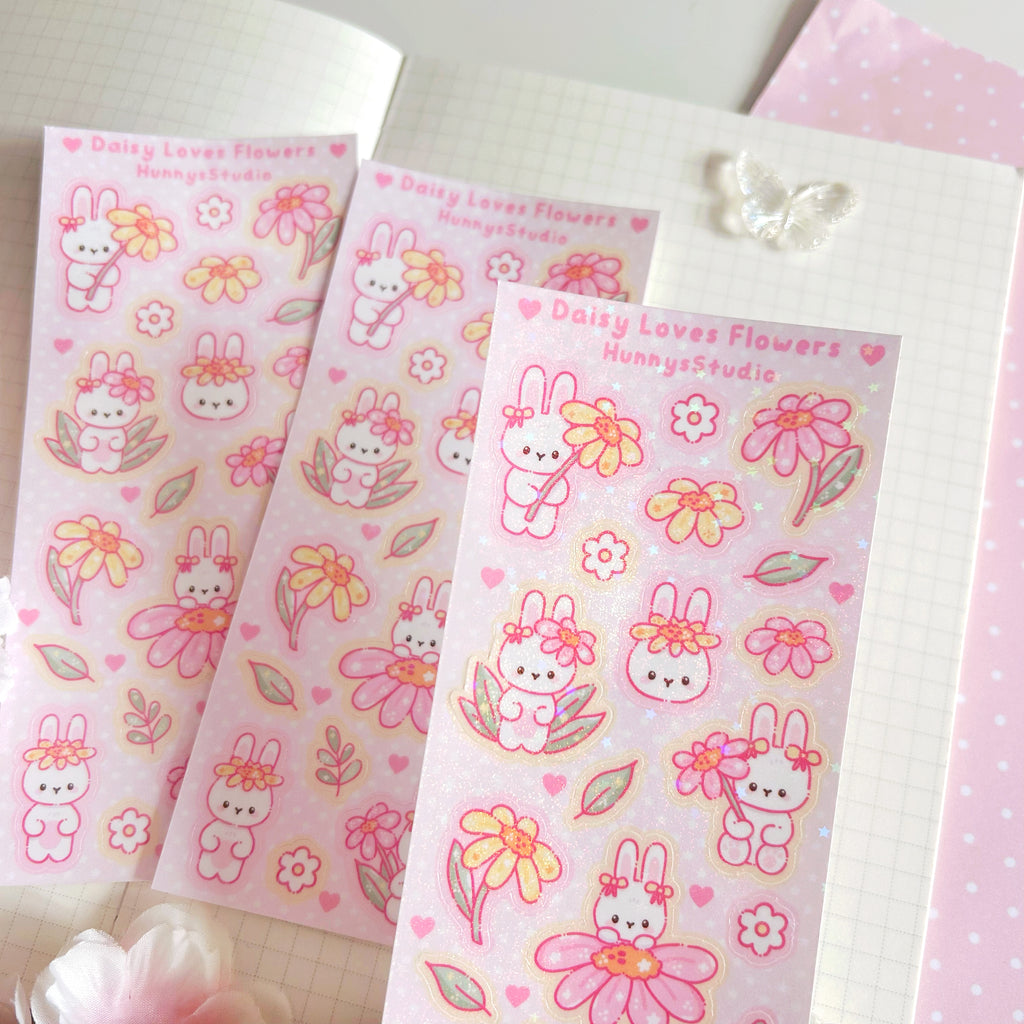Daisy loves Flowers, vinyl holographic sticker sheet