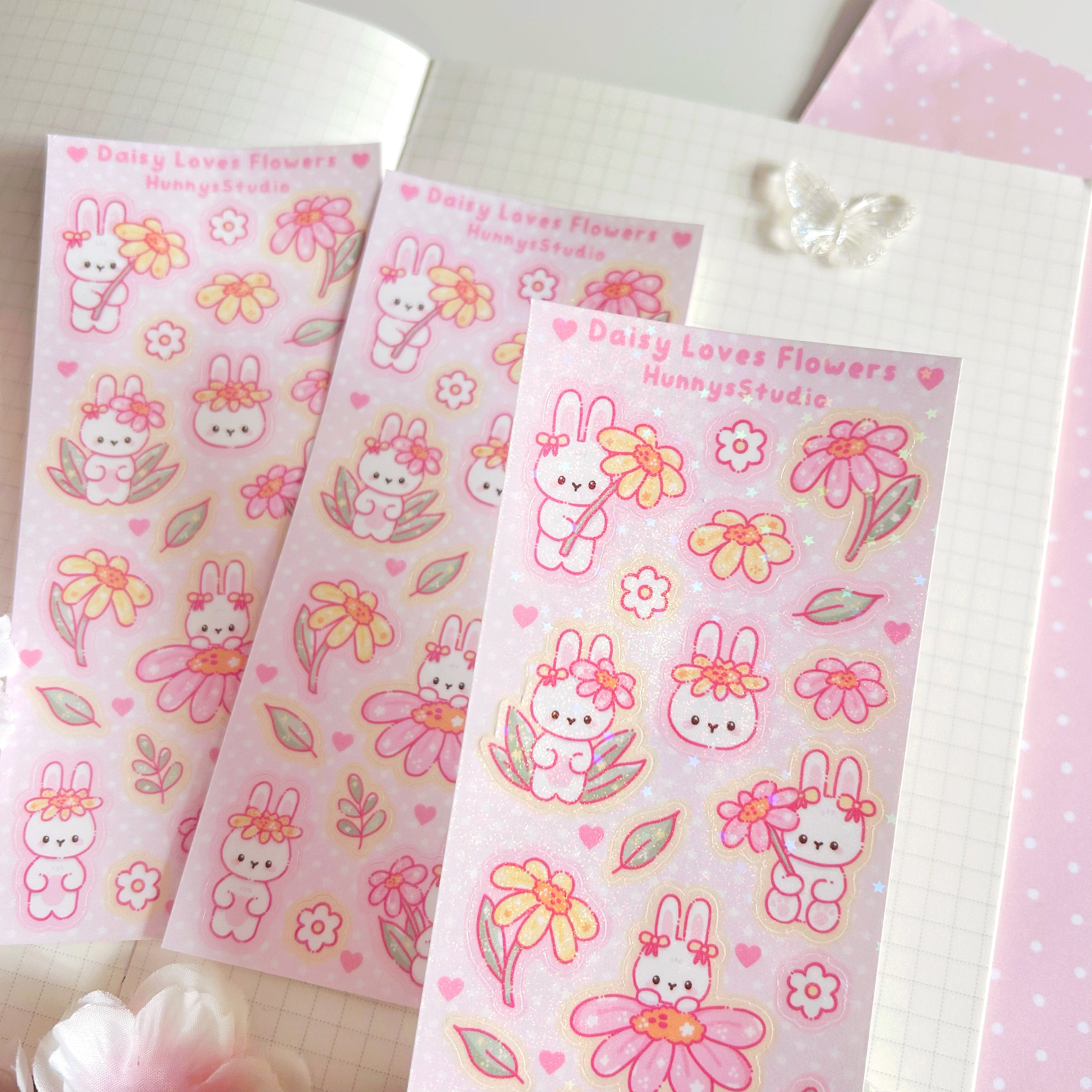 Daisy loves Flowers, vinyl holographic sticker sheet