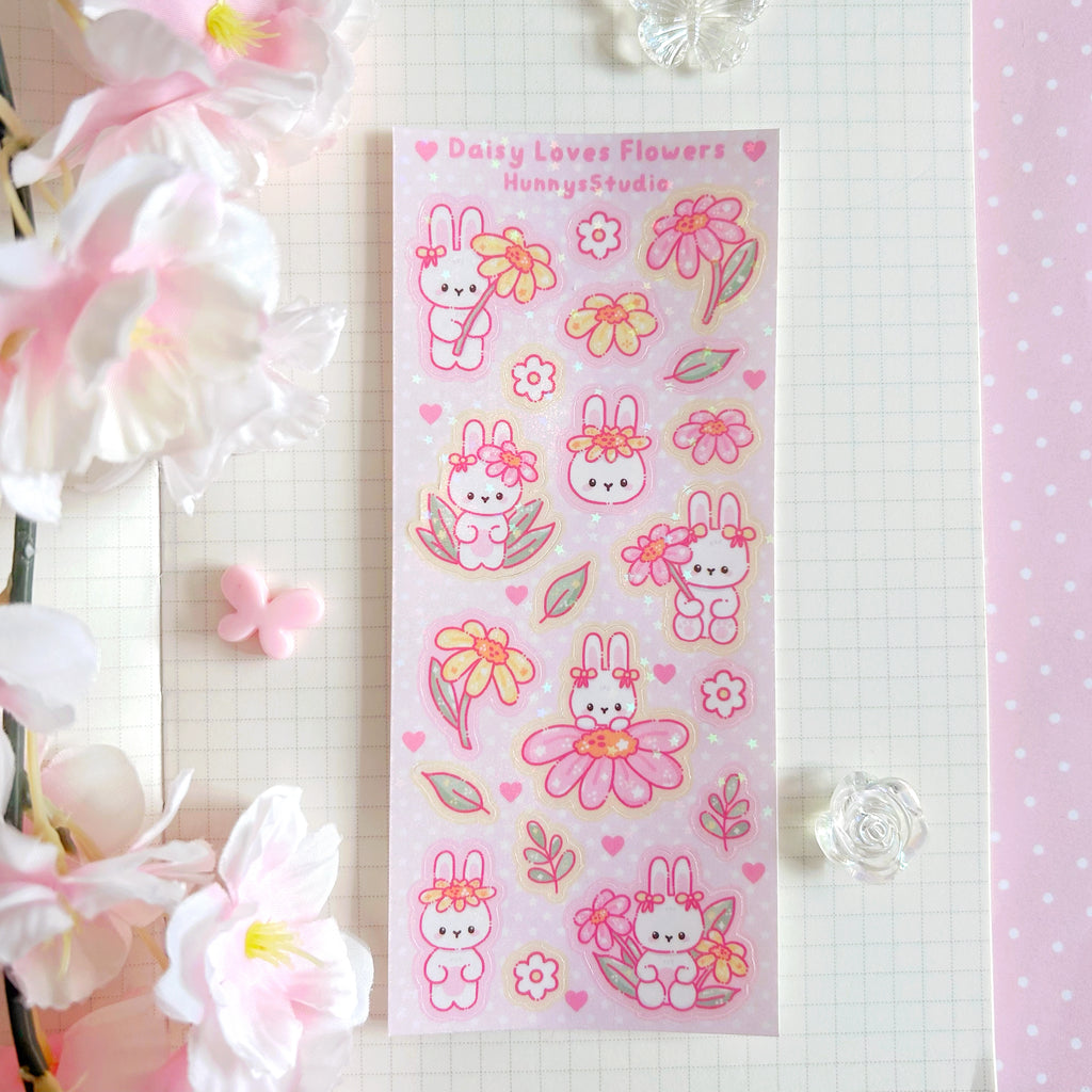 Daisy loves Flowers, vinyl holographic sticker sheet