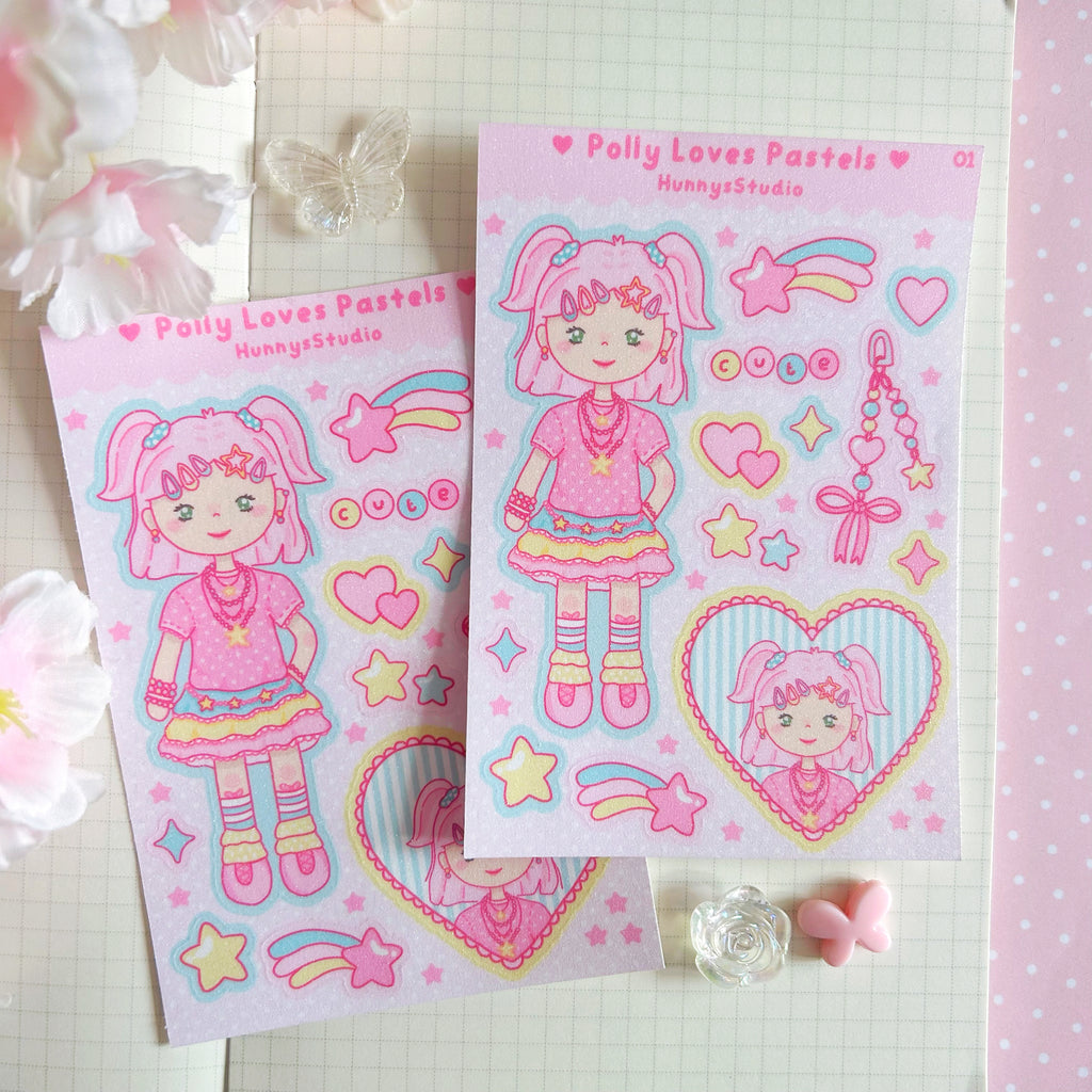 Polly Loves Pastels, vinyl holographic sticker sheet