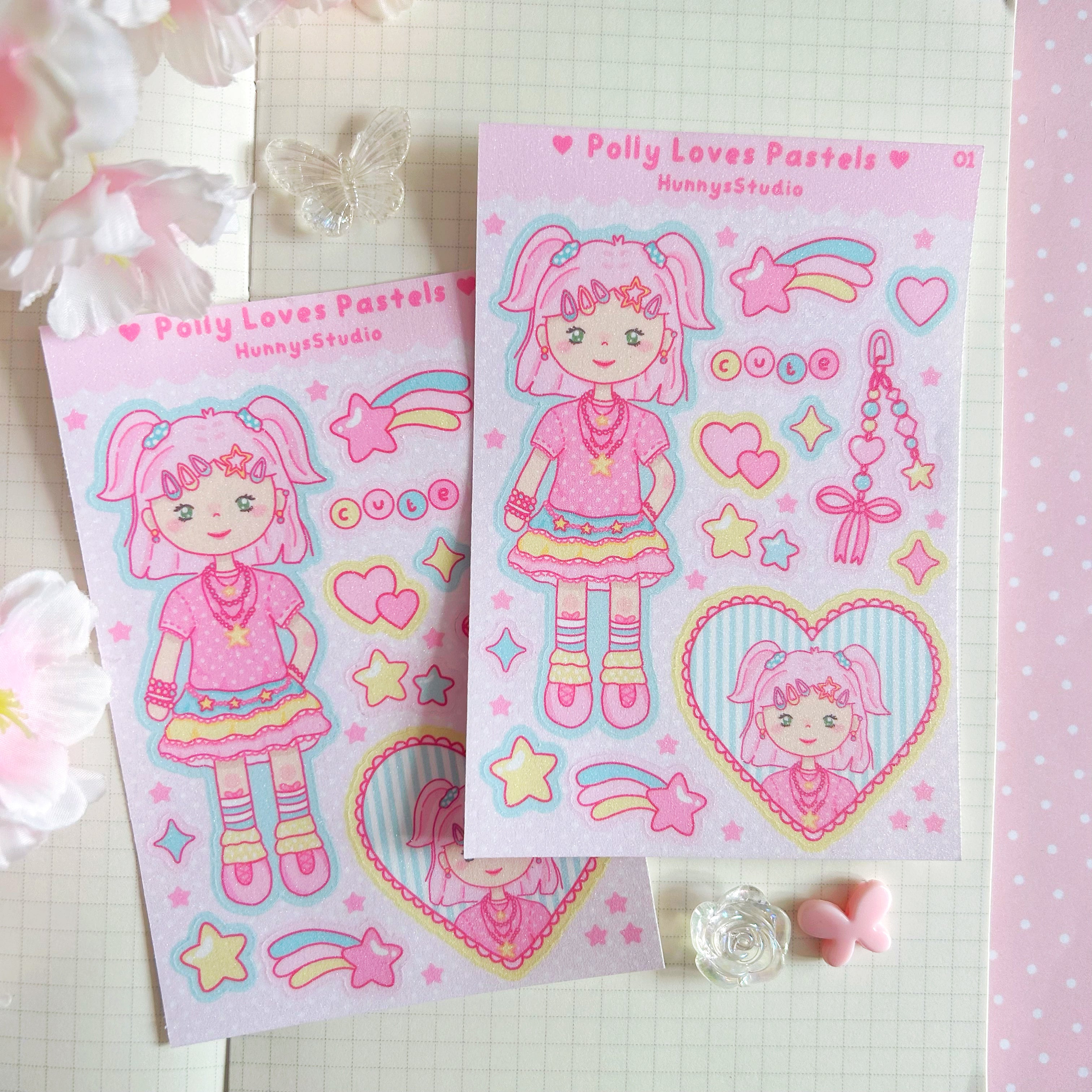 Polly Loves Pastels, vinyl holographic sticker sheet