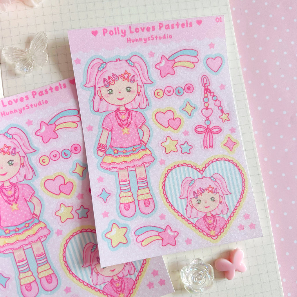 Polly Loves Pastels, vinyl holographic sticker sheet