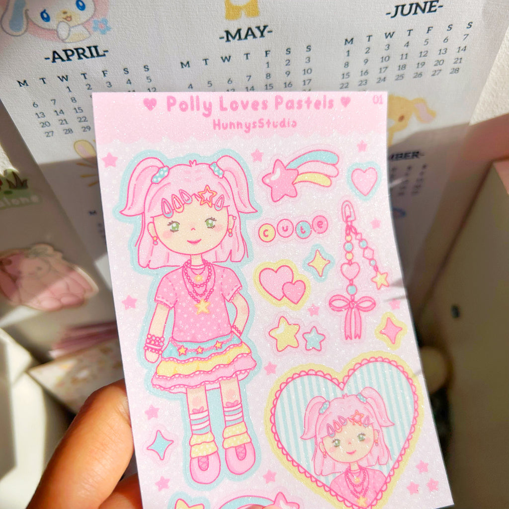Polly Loves Pastels, vinyl holographic sticker sheet