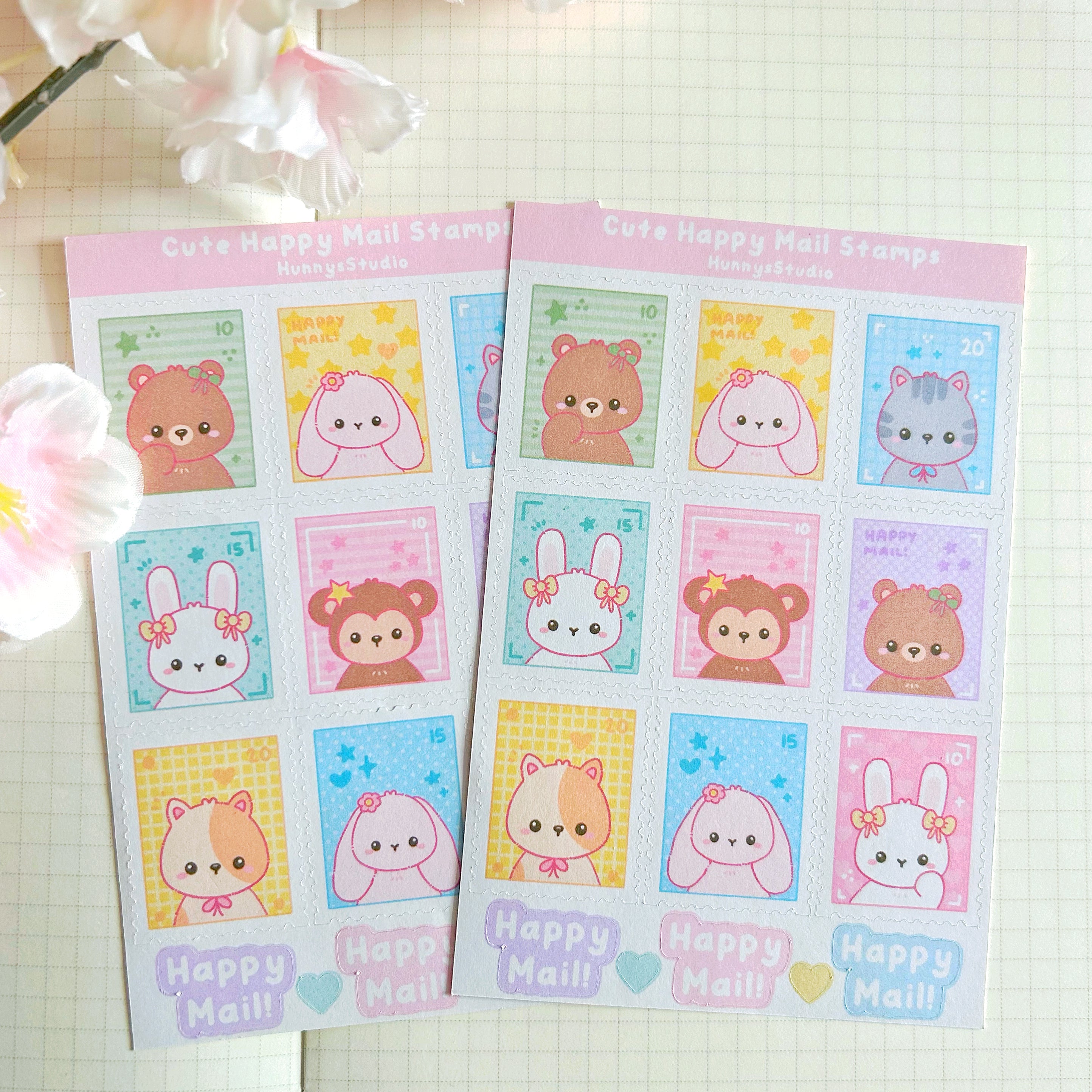 Cute Happy Mail stamps, matte sticker sheet