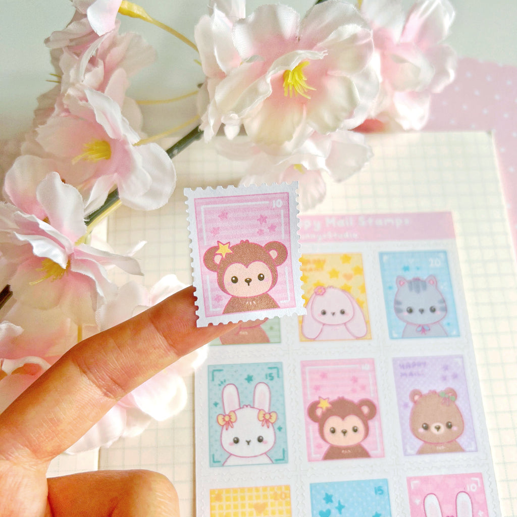 Cute Happy Mail stamps, matte sticker sheet