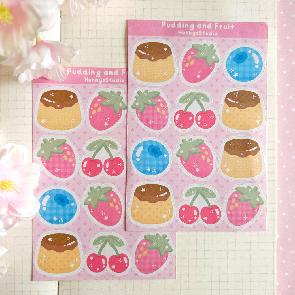 Pudding and Fruit matte sticker sheet
