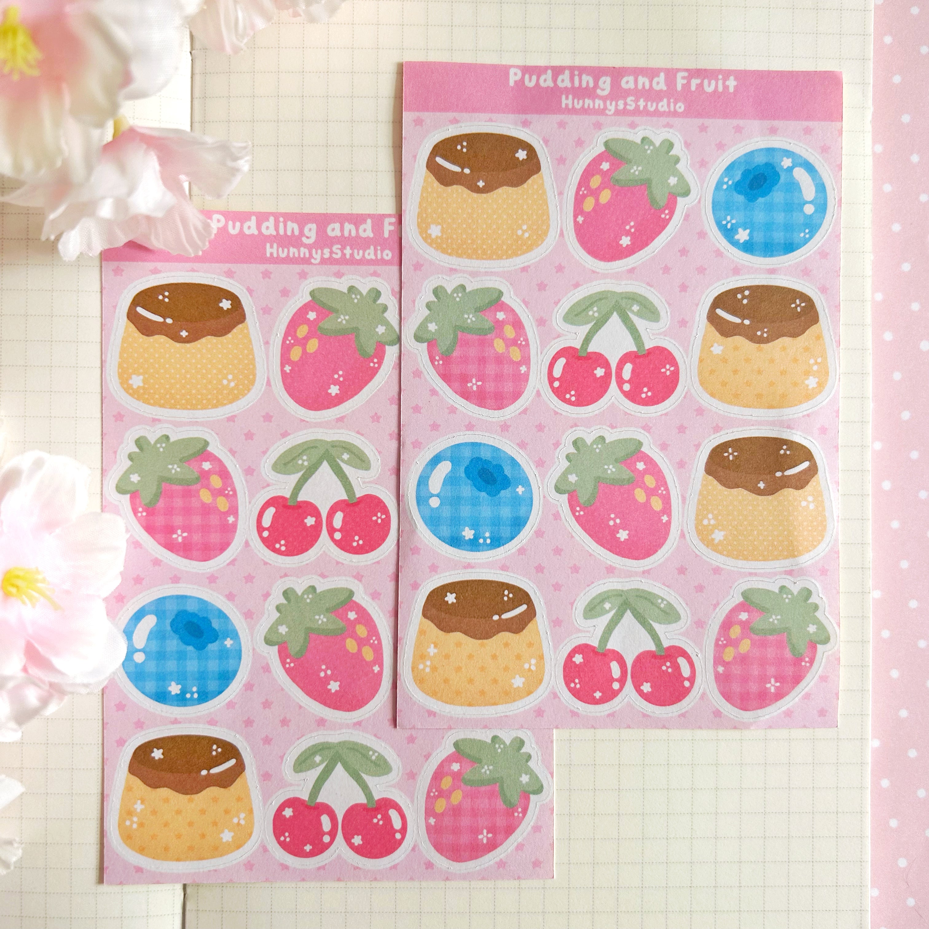 Pudding and Fruit matte sticker sheet