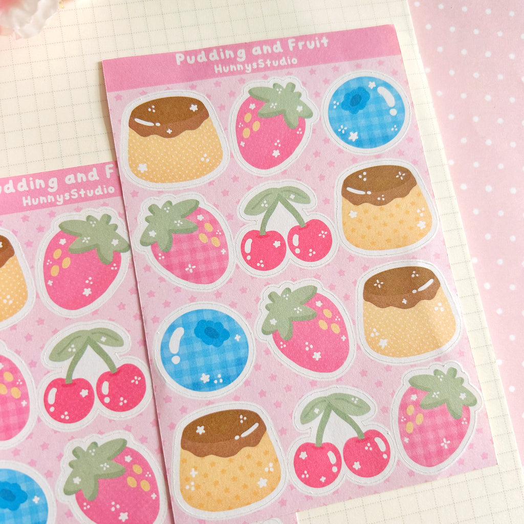 Pudding and Fruit matte sticker sheet
