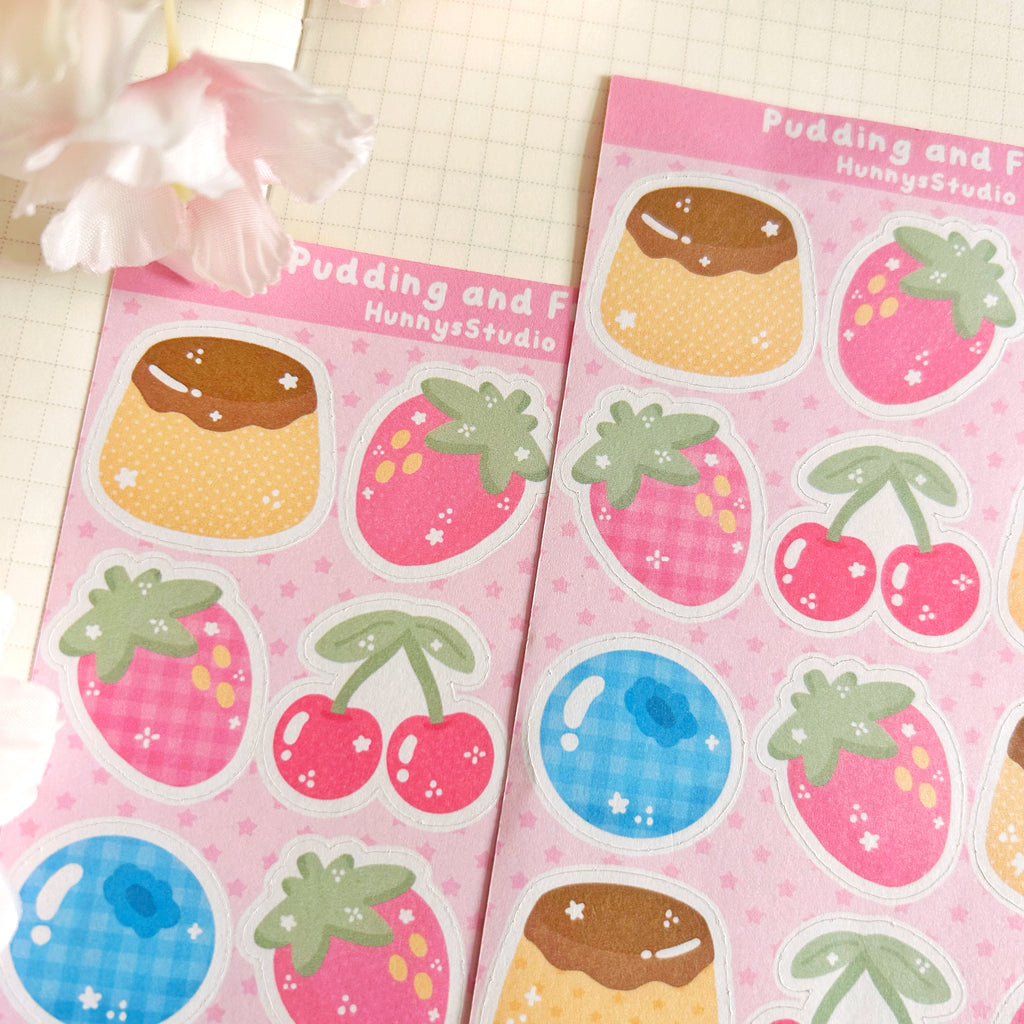 Pudding and Fruit matte sticker sheet