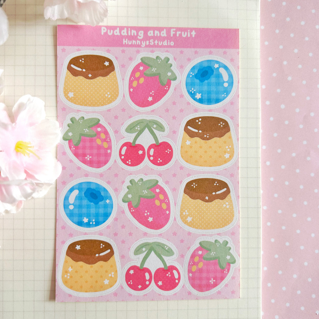 Pudding and Fruit matte sticker sheet