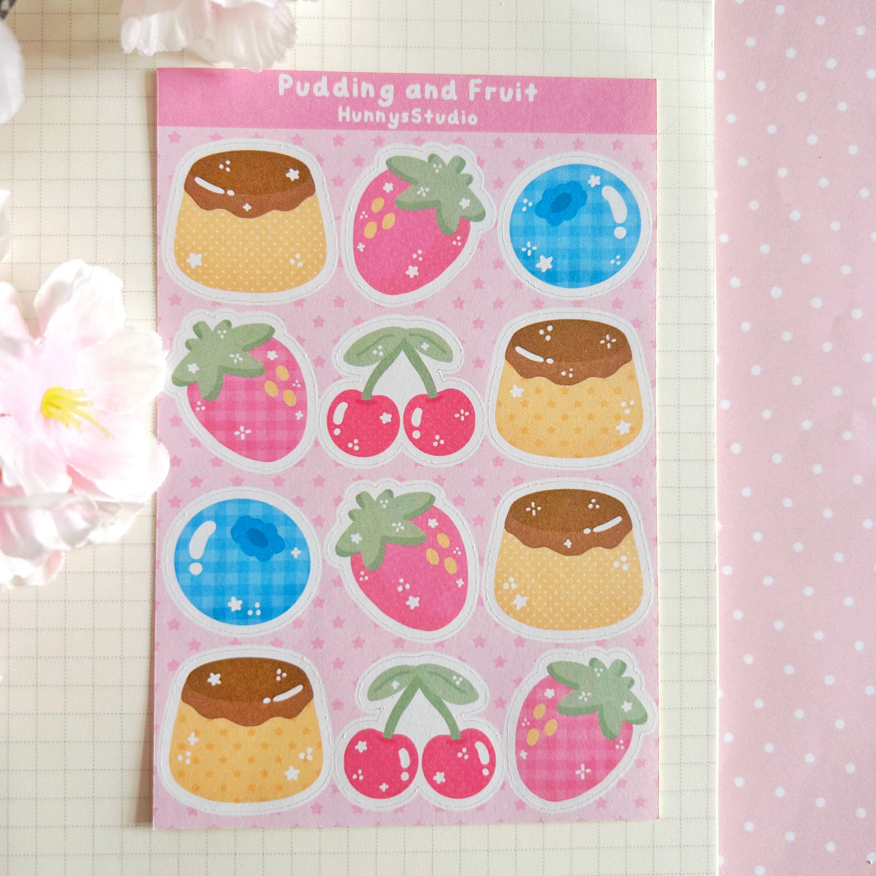 Pudding and Fruit matte sticker sheet
