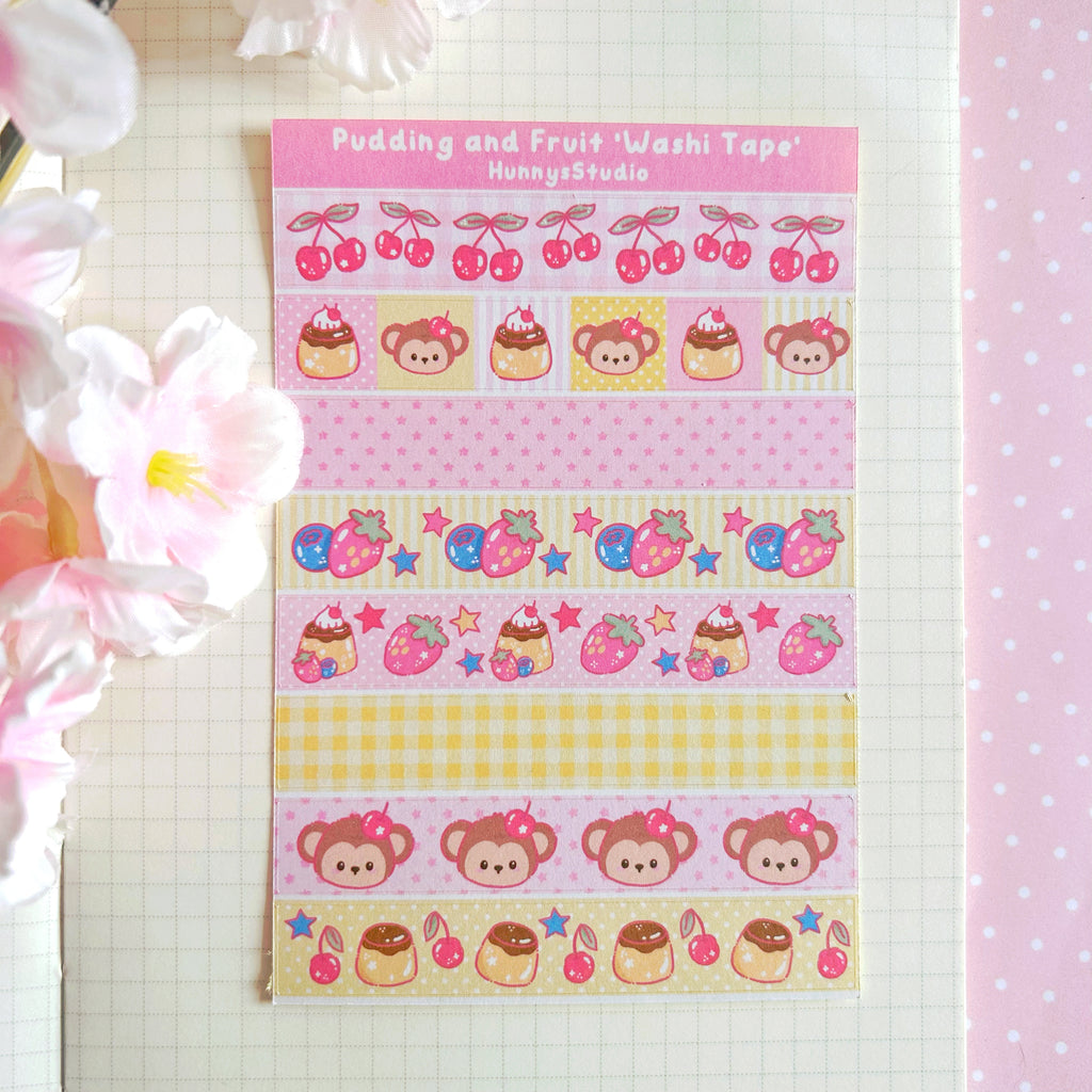 Pudding and Fruit 'washi tape' matte sticker sheet
