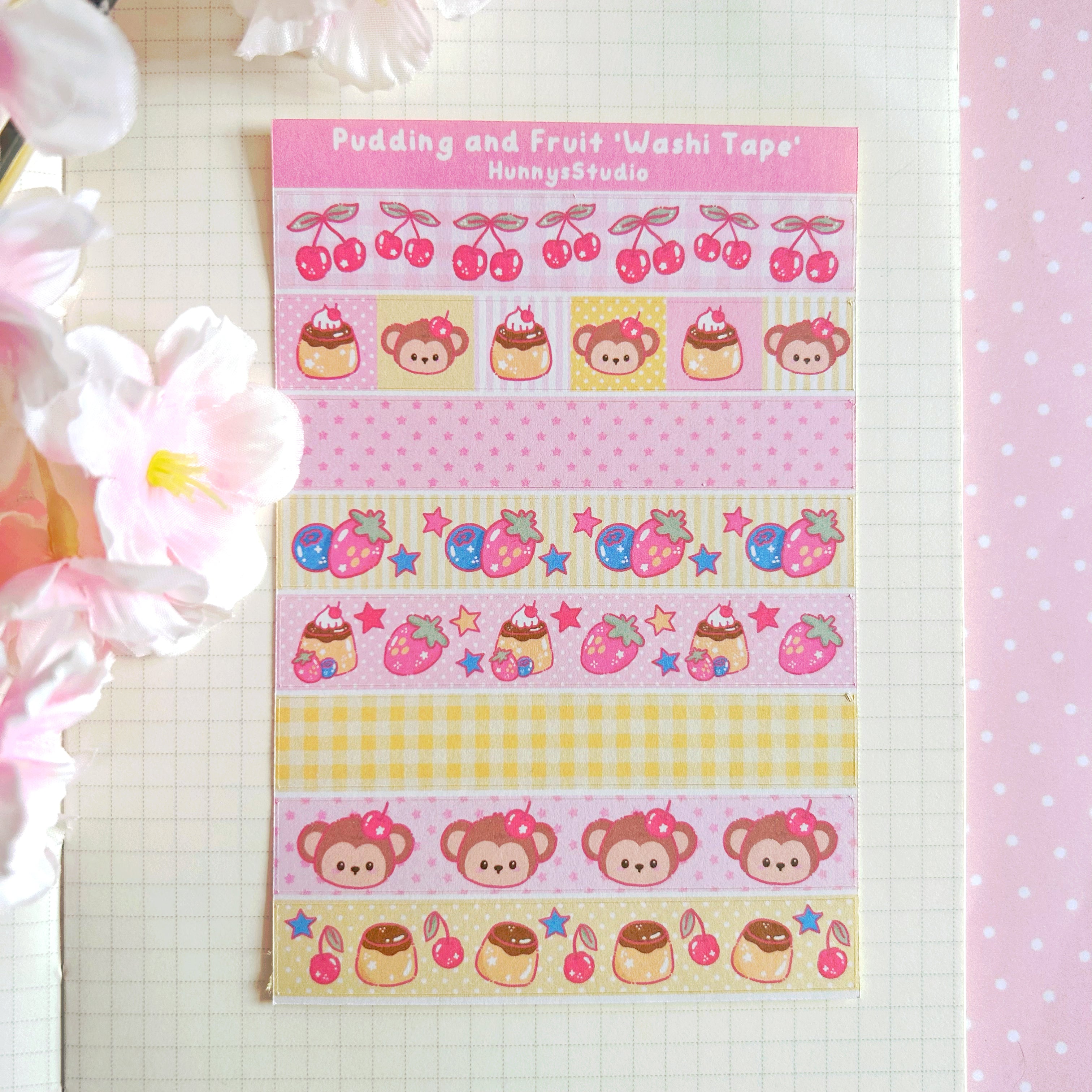 Pudding and Fruit 'washi tape' matte sticker sheet