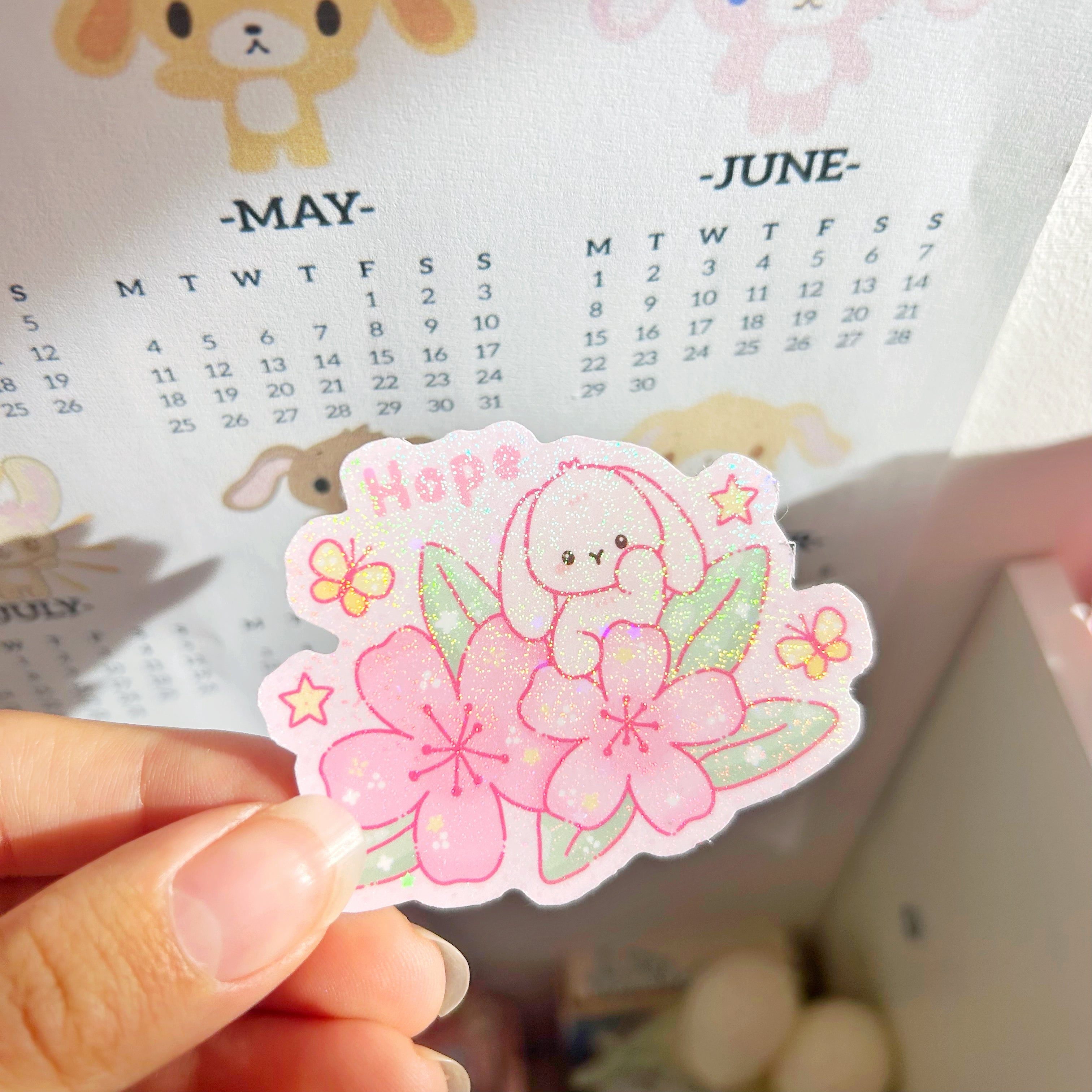 Hope cherry blossom, die cut vinyl holographic sticker