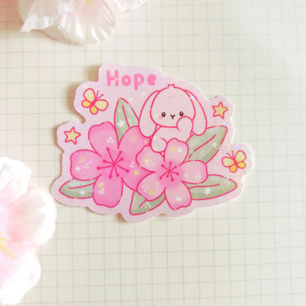 Hope cherry blossom, die cut vinyl holographic sticker