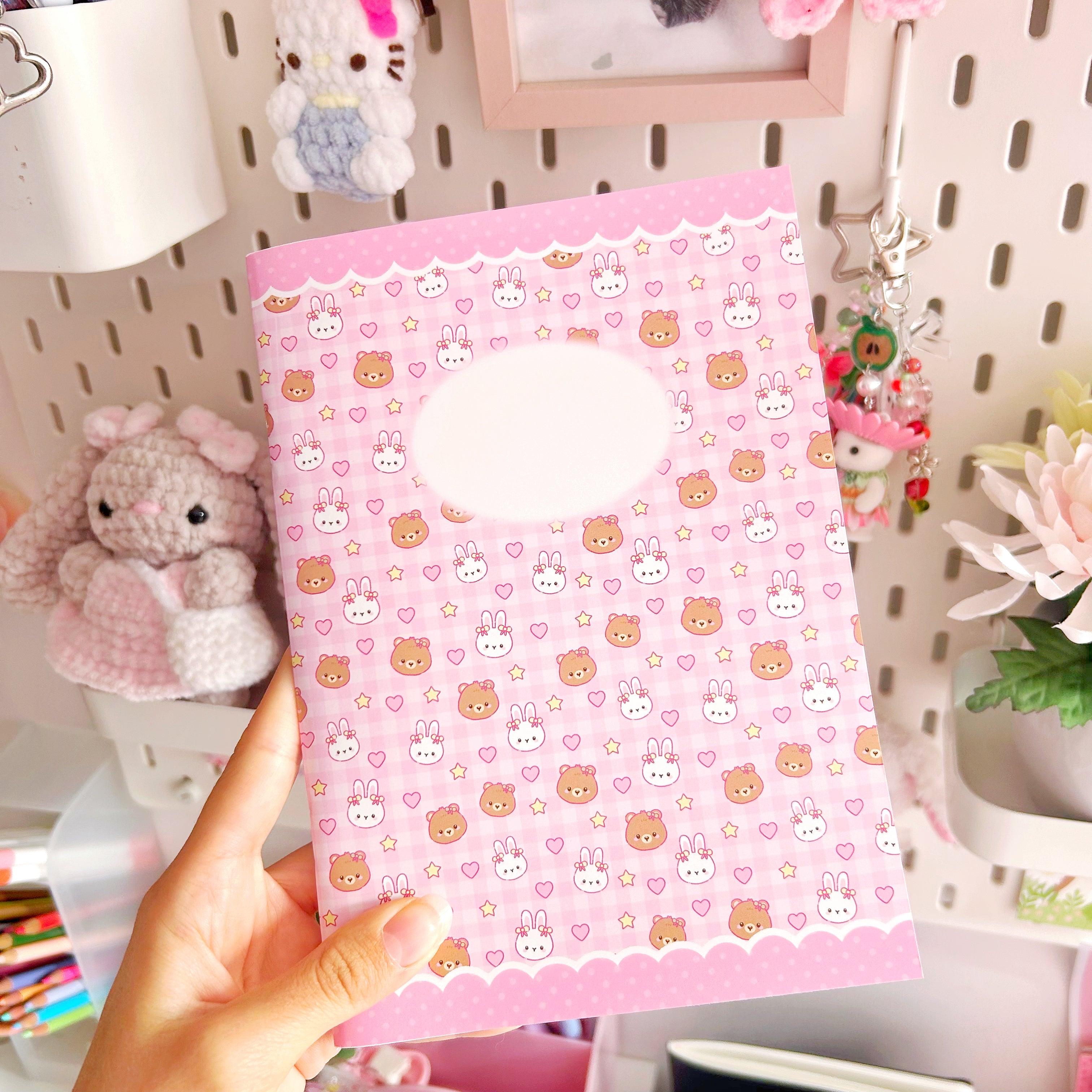 Pink Bunny and Bear A5 notebooks, dotted paper journals