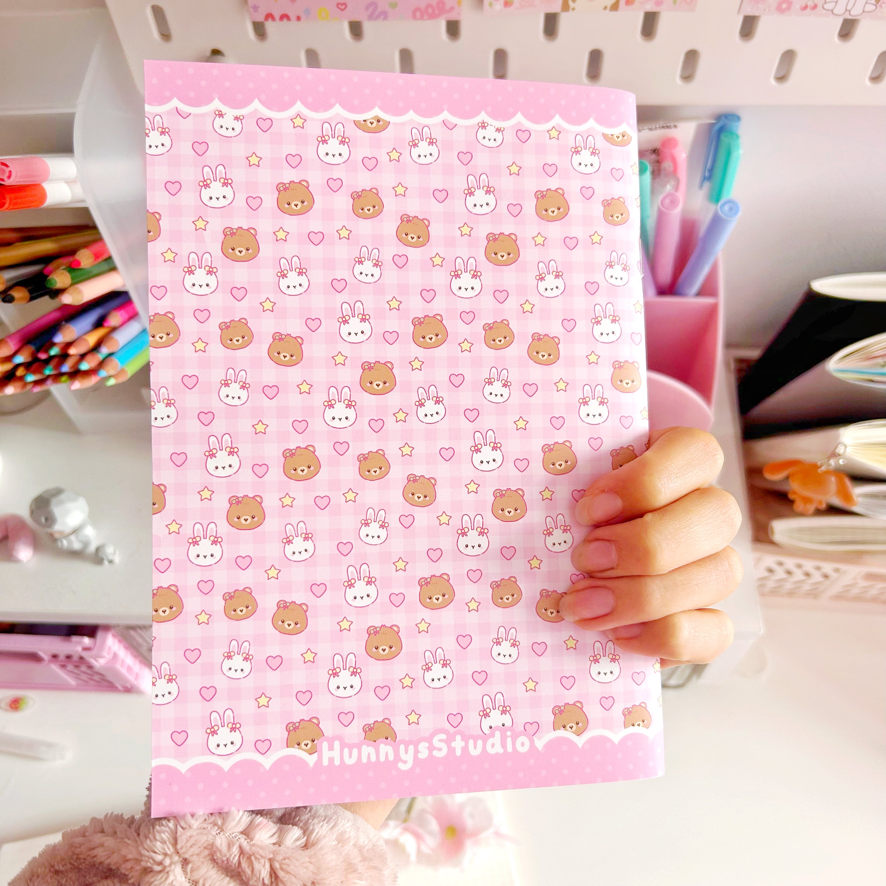 Pink Bunny and Bear A5 notebooks, dotted paper journals