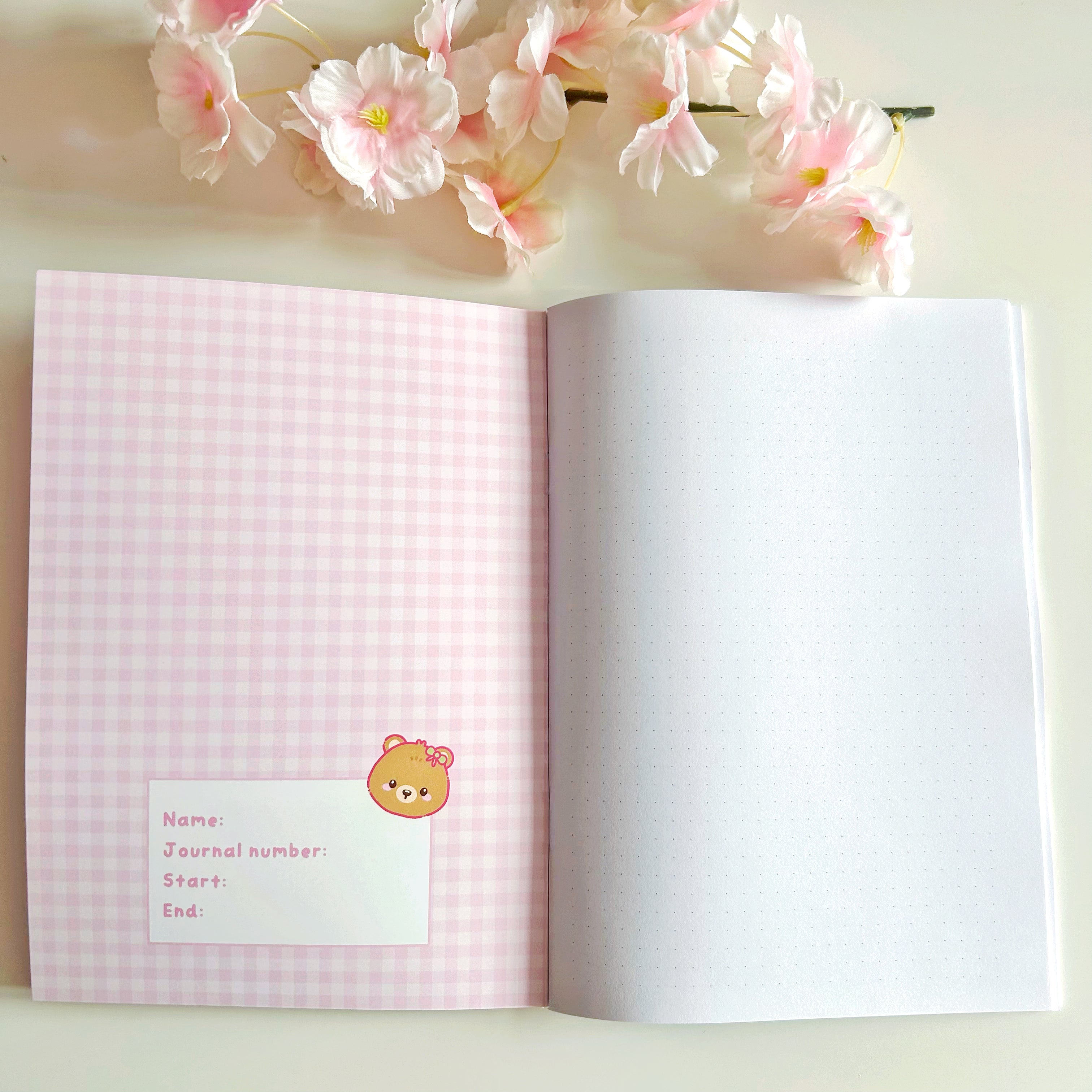 Pink Bunny and Bear A5 notebooks, dotted paper journals