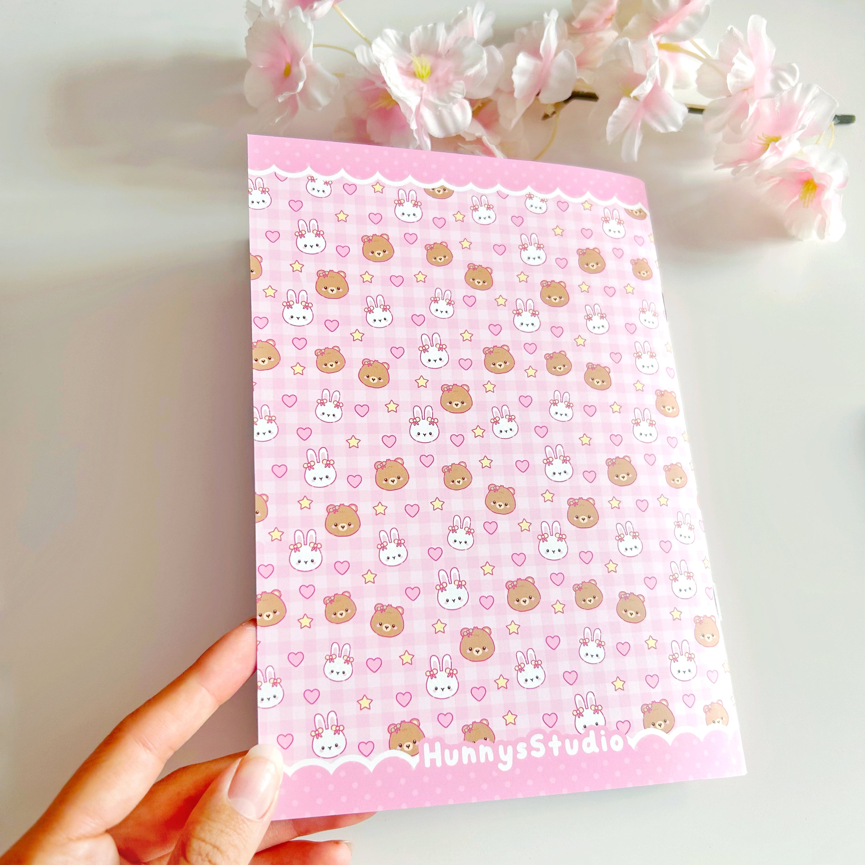 Pink Bunny and Bear A5 notebooks, dotted paper journals