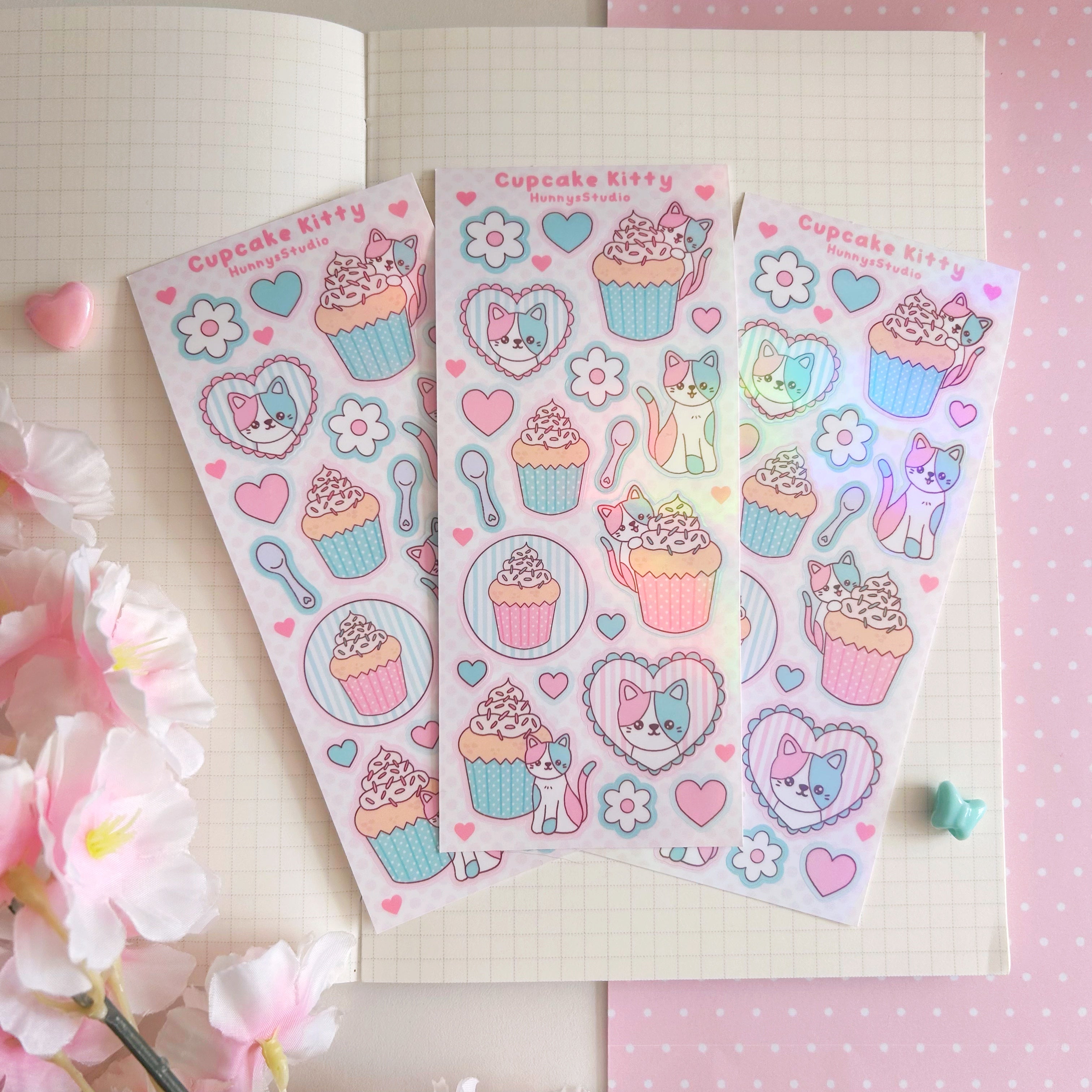 cupcake kitty vinyl holographic sticker sheet