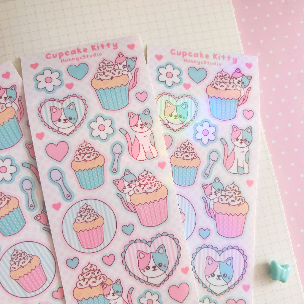 cupcake kitty vinyl holographic sticker sheet