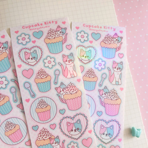 cupcake kitty vinyl holographic sticker sheet