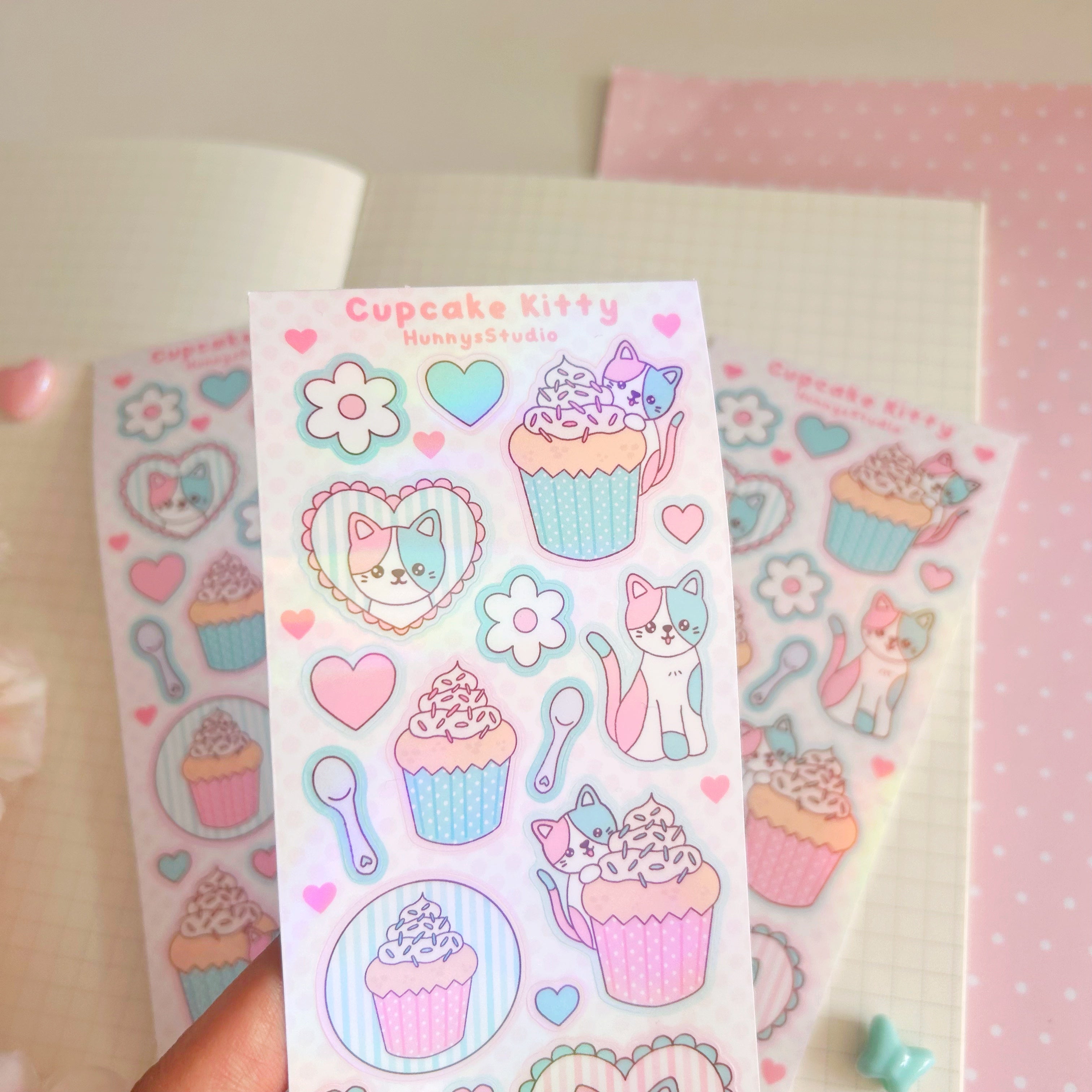 cupcake kitty vinyl holographic sticker sheet