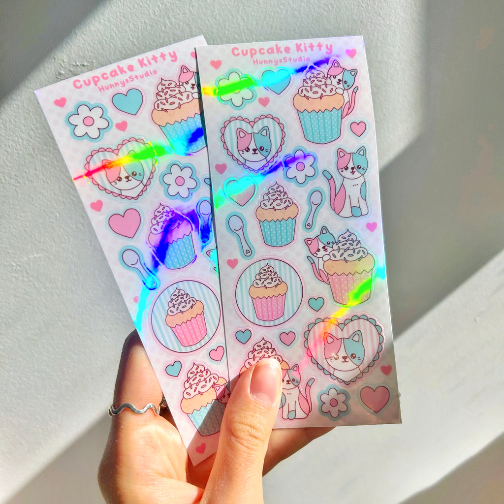 cupcake kitty vinyl holographic sticker sheet